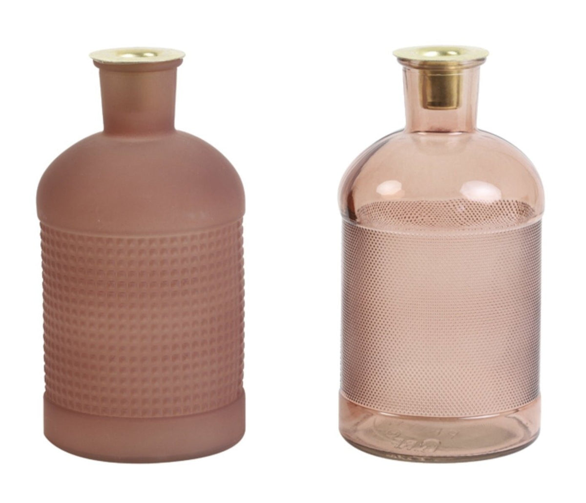 2er Set Deko Flasche / Kerzenhalter ELISA aus Glas in Rosa Rot Ø10x20