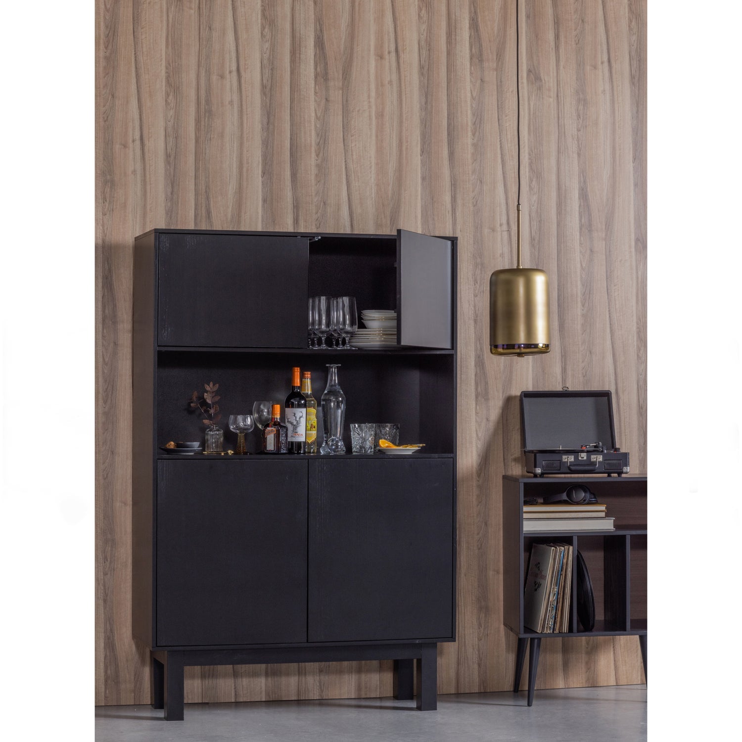 SAFA HANGENDE LAMPE VERTICAL METAL GLAS SCHWARZ BRASS