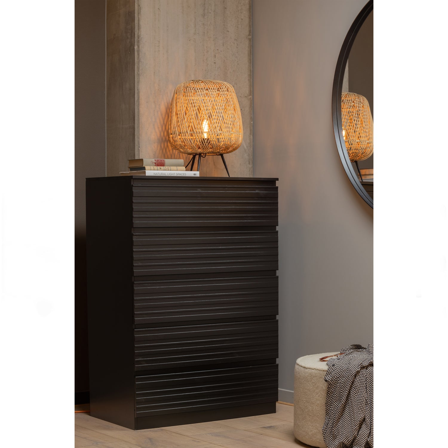 DOUTZEN RUNDER SPIEGEL METALL SCHWARZ O115CM