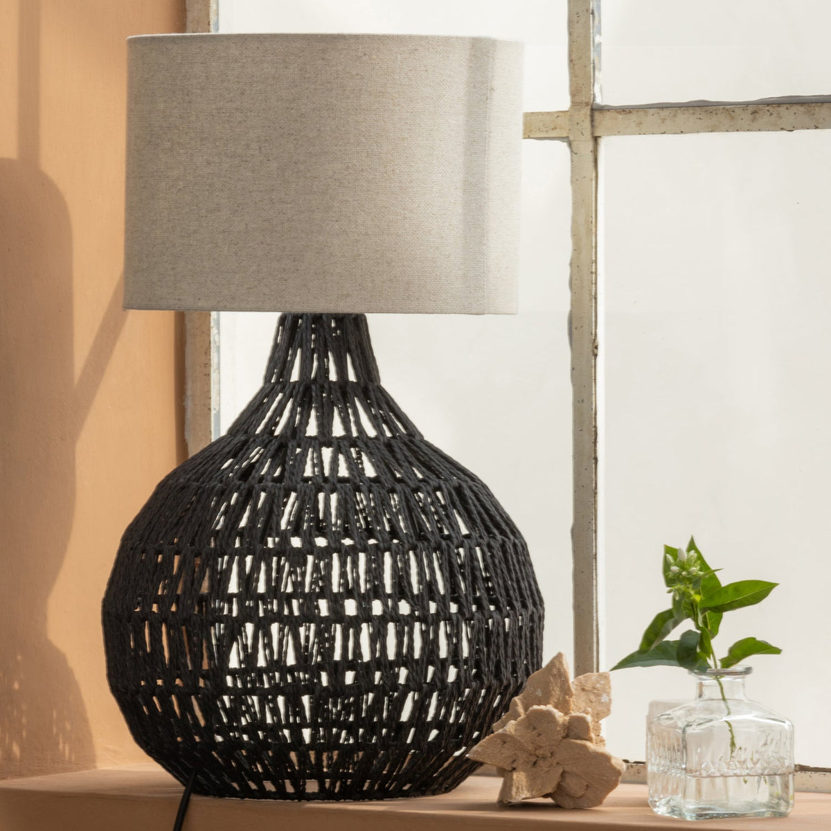 MACY TISCHLAMPENFUss RATTAN LOOK SCHWARZ