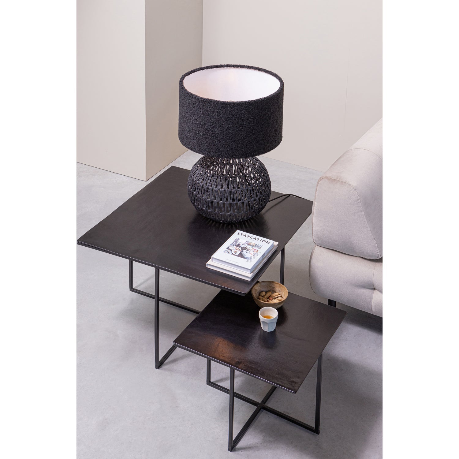 MACY TISCHLAMPENFUss RATTAN LOOK SCHWARZ