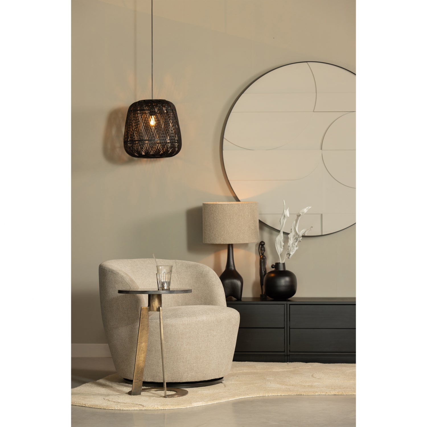 MOZA HANGENDE LAMPE BAMBUS SCHWARZ 36x36CM