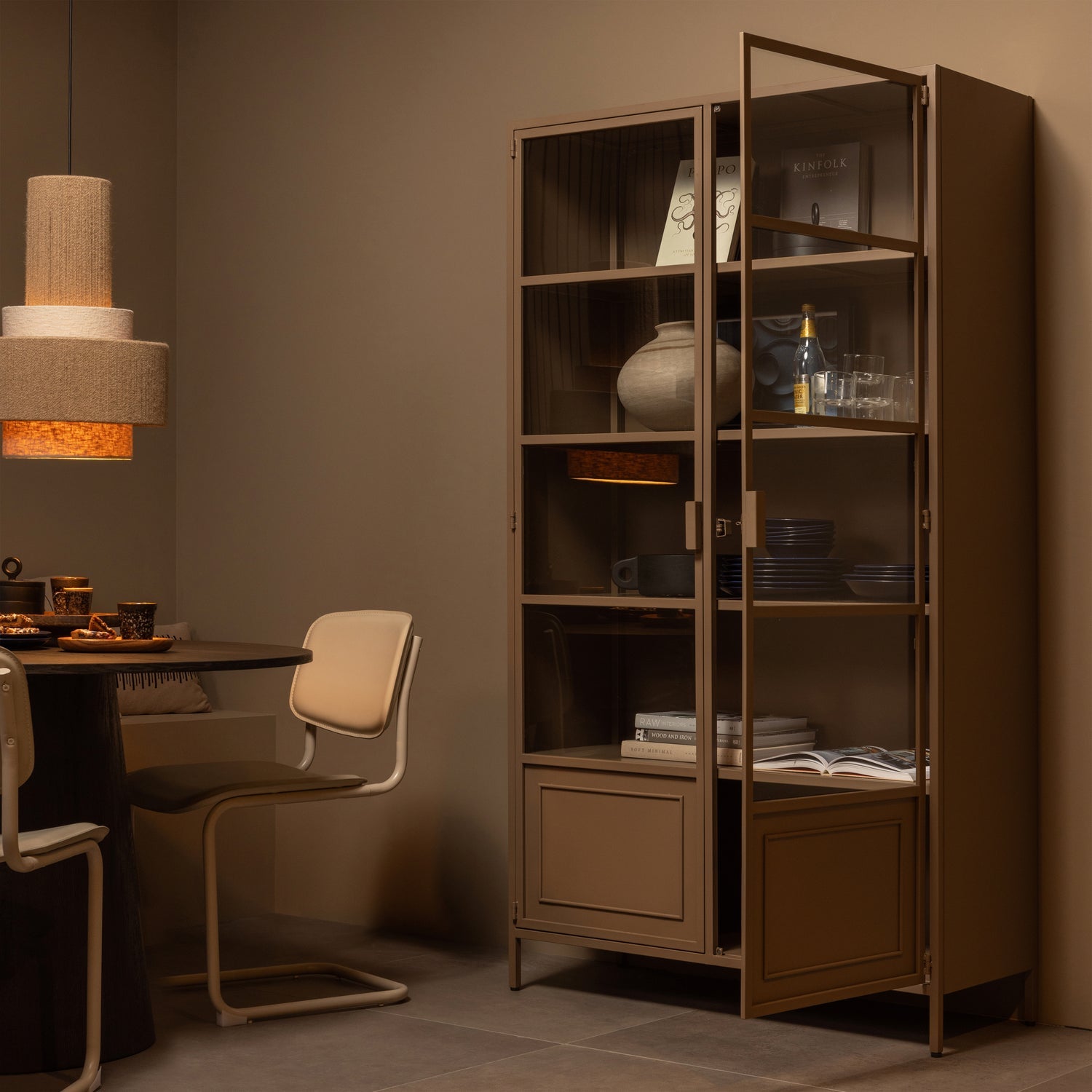 RONJA VITRINE SCHRANK XL METALL MILITAR BRAUN