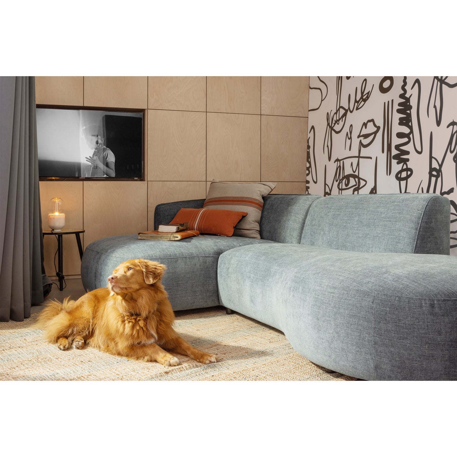 POLLY CHAISE LONGUE LINKS BLAU/GRUN