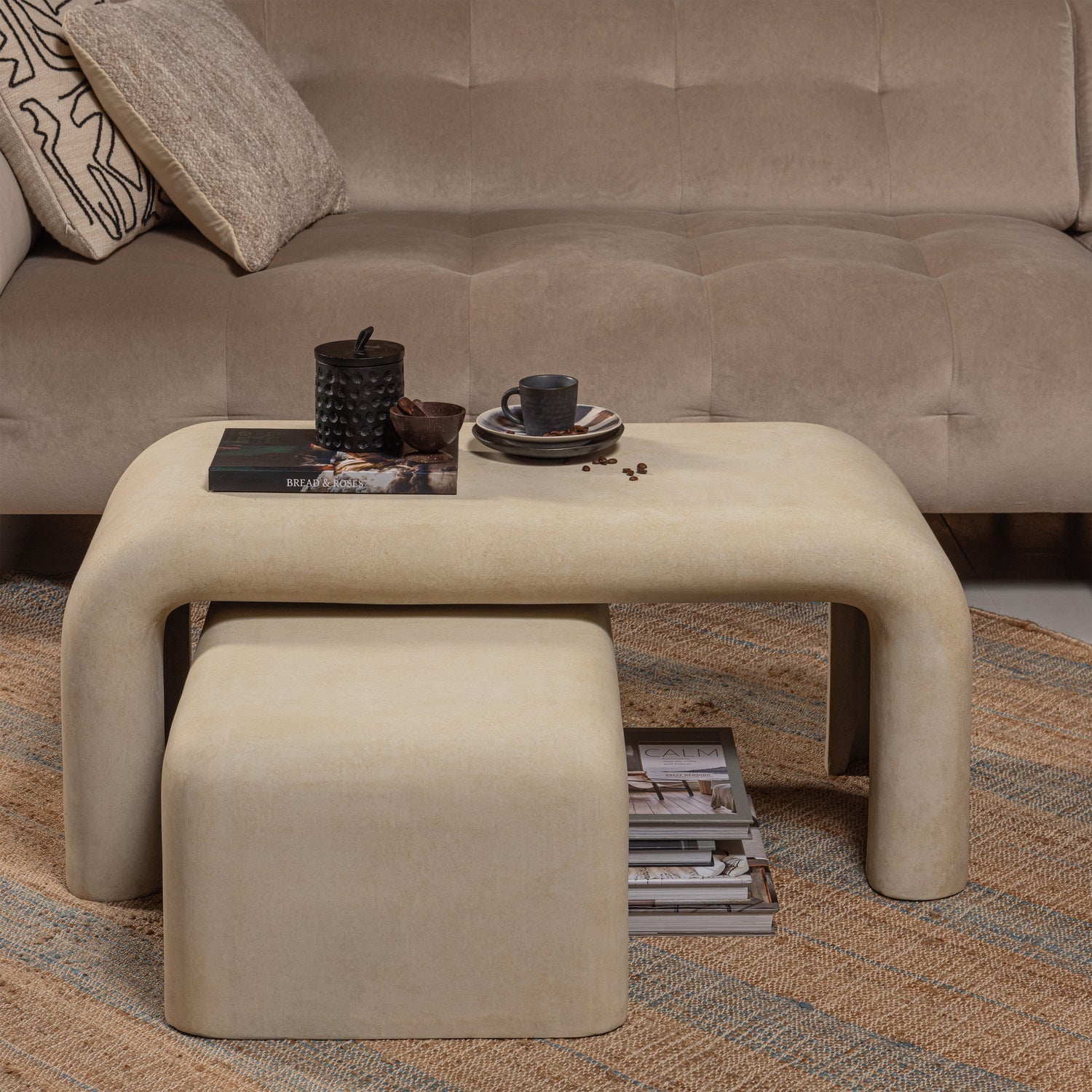 2ER SET - STANI COUCHTISCH BETONOPTIK NATURAL
