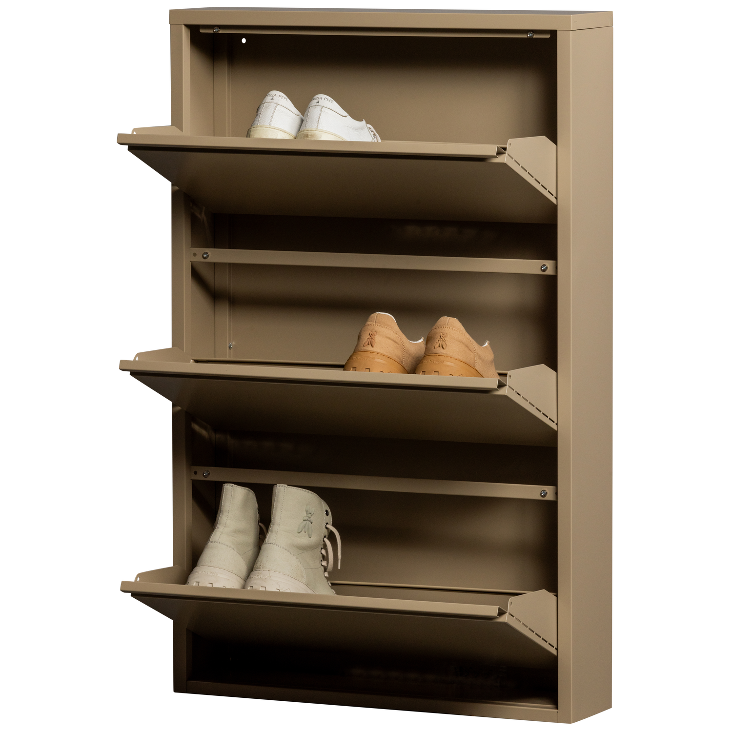 SABINE SCHUHSCHRANK MIT 3 FACHERN AUS METALL SAND