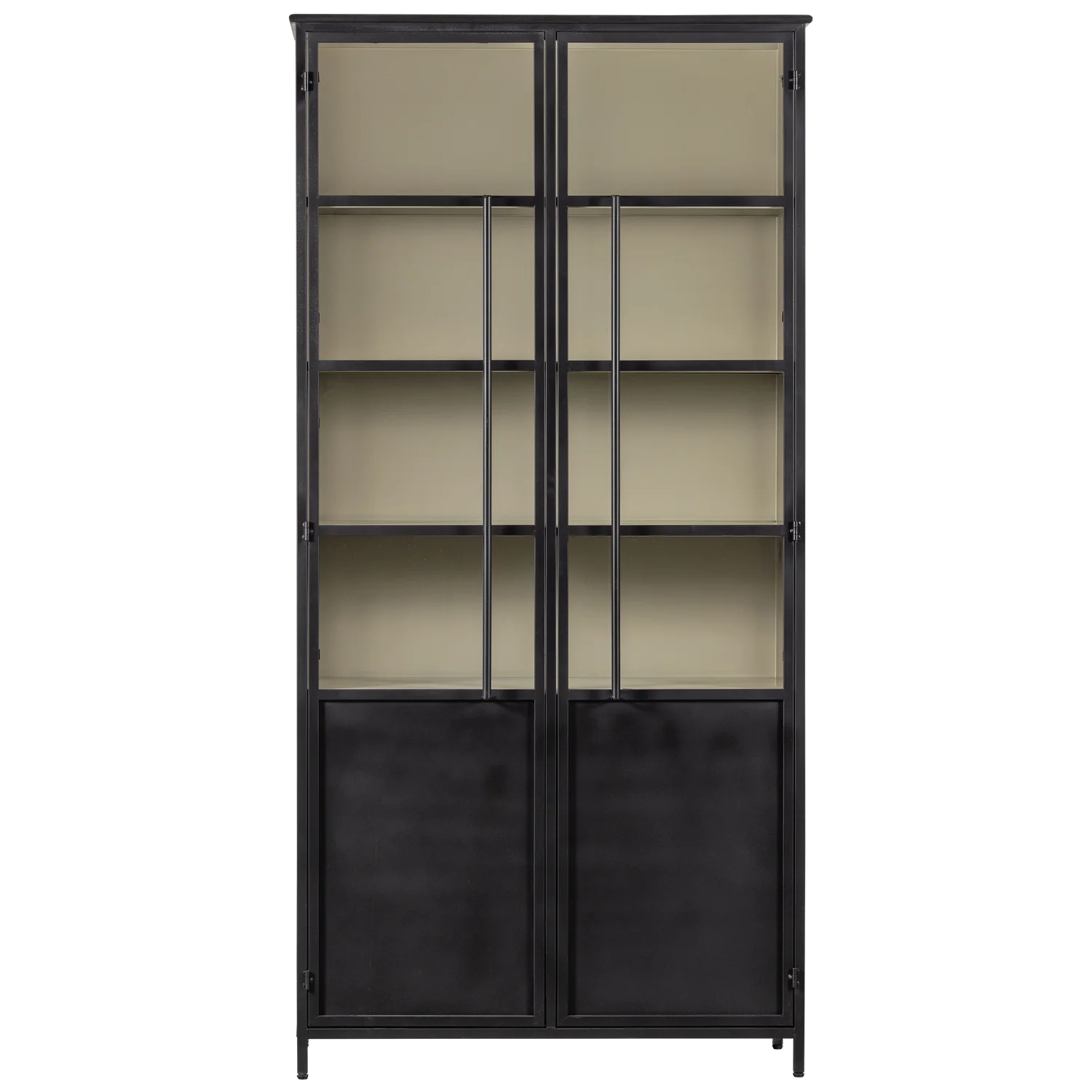 EXHIBIT XL 2-TÜRIG VITRINE GLAS SCHRANK METALL SCHWARZ BEIGE