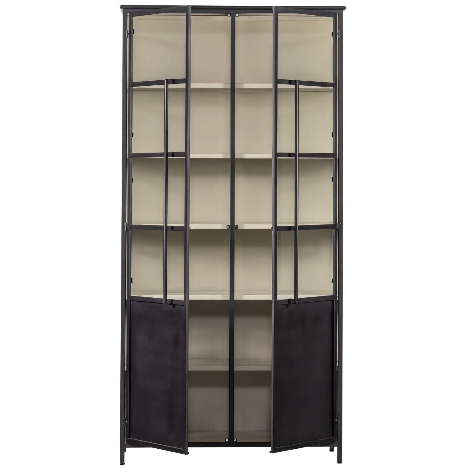 EXHIBIT XL 2-TÜRIG VITRINE GLAS SCHRANK METALL SCHWARZ BEIGE