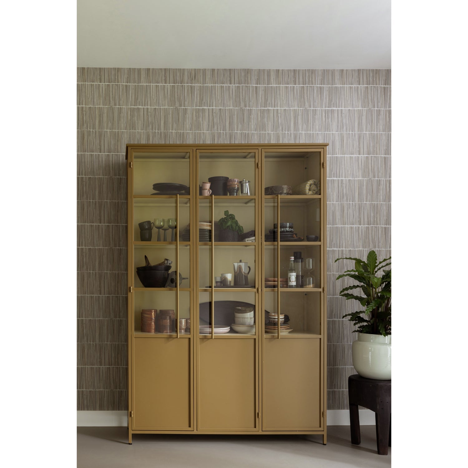 EXHIBIT XL 3-TÜRIG VITRINE SCHRANK METALL HONIGGELB 200x140x40 cm