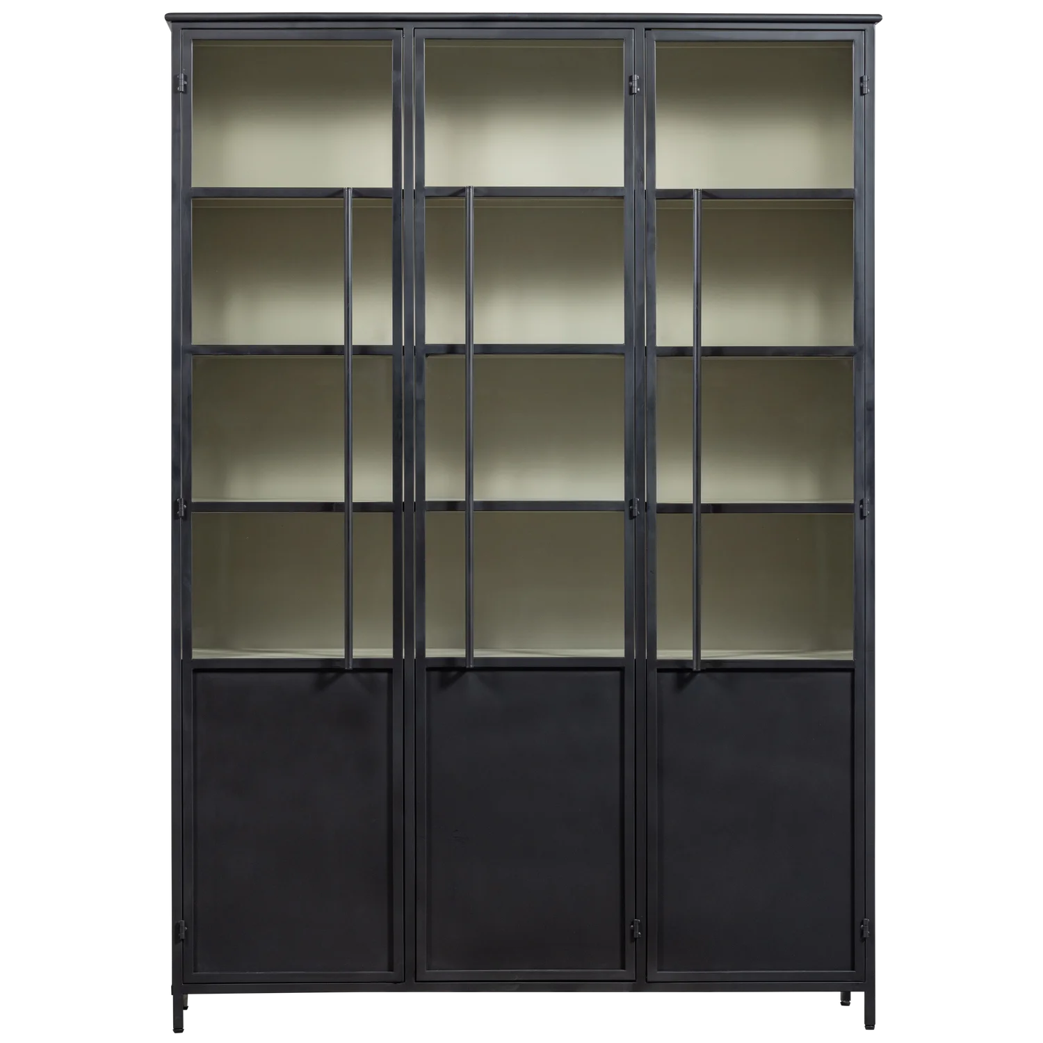 EXHIBIT XL 3-TURIG VITRINE SCHRANK METALL SCHWARZ BEIGE 200x140x40 cm