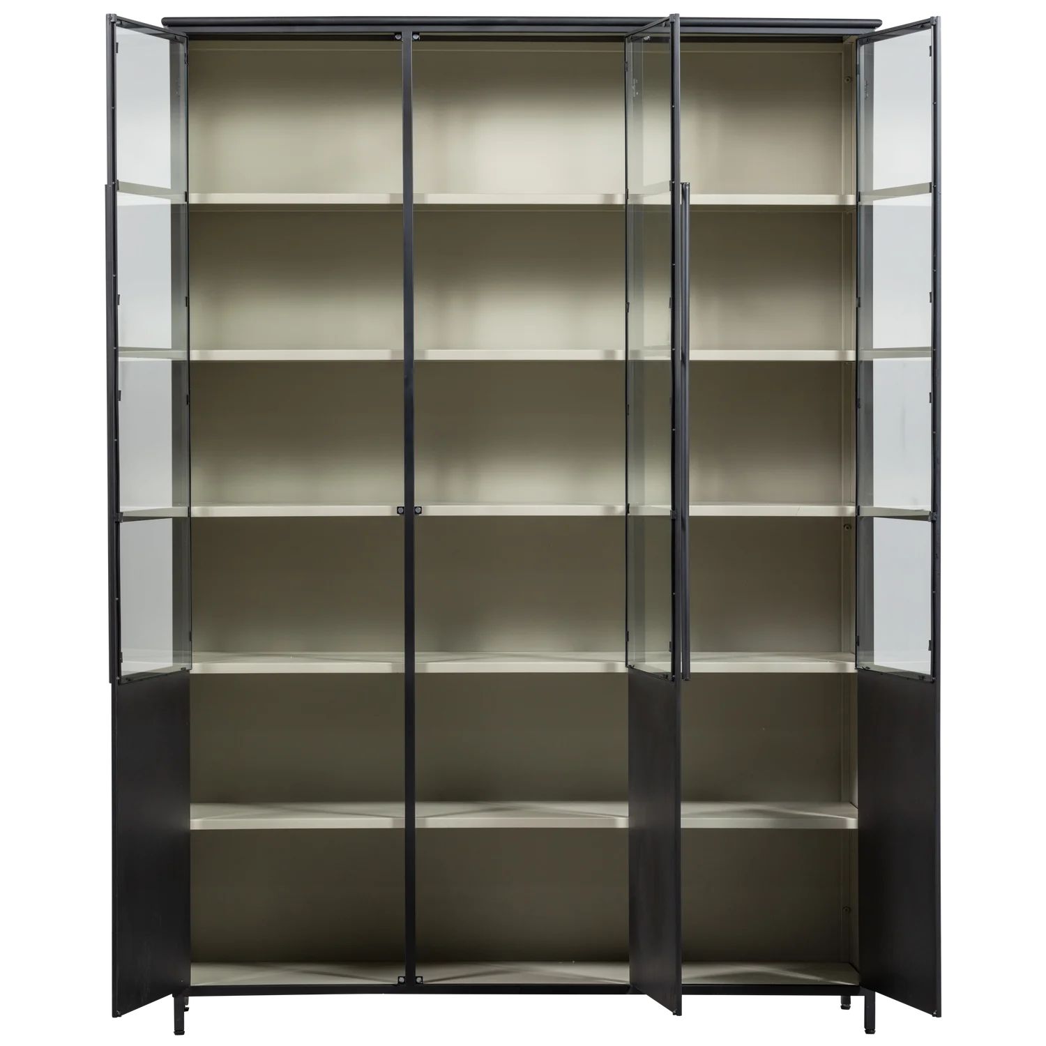 EXHIBIT XL 3-TURIG VITRINE SCHRANK METALL SCHWARZ BEIGE 200x140x40 cm