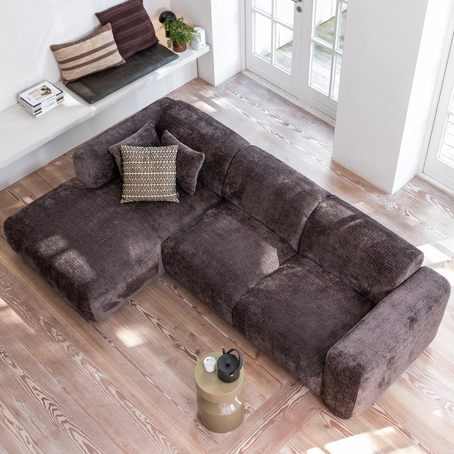 CLOUD CHAISELONGUE LINKS GEWEBTE CHENILLE WARMES BRAUN