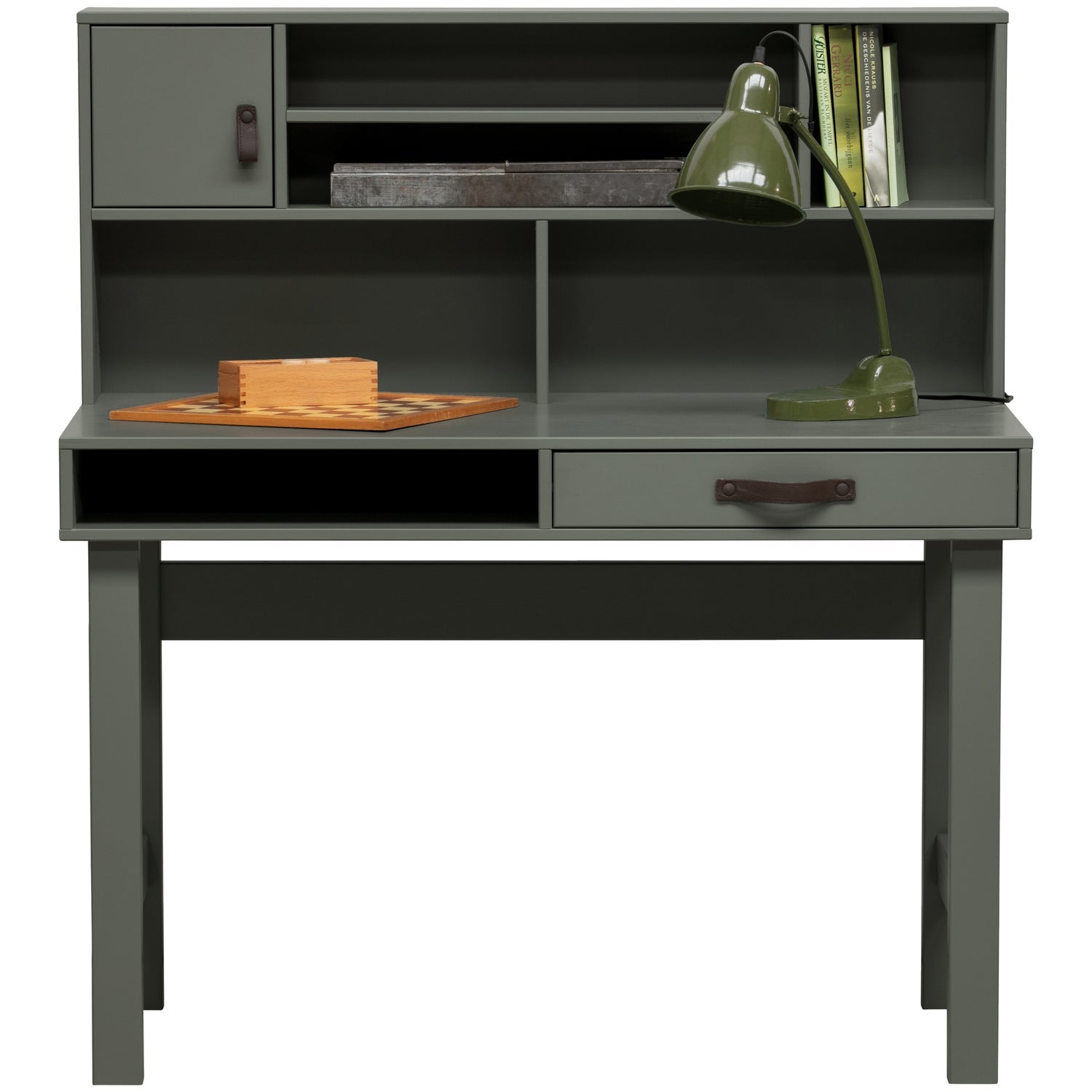 Grüner Schreibtisch STAGE mit Stauraum – funktional, robust & stilvoll