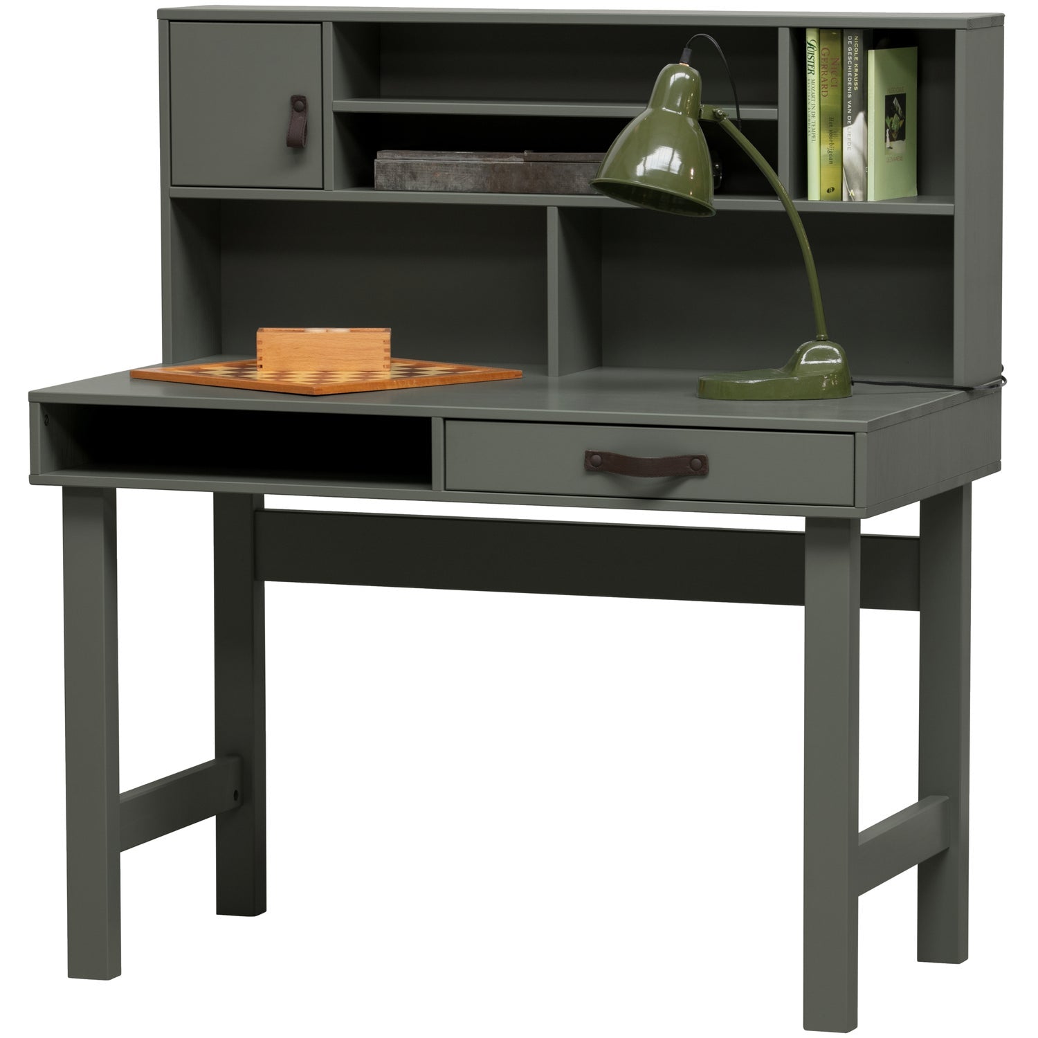 Grüner Schreibtisch STAGE mit Stauraum – funktional, robust & stilvoll