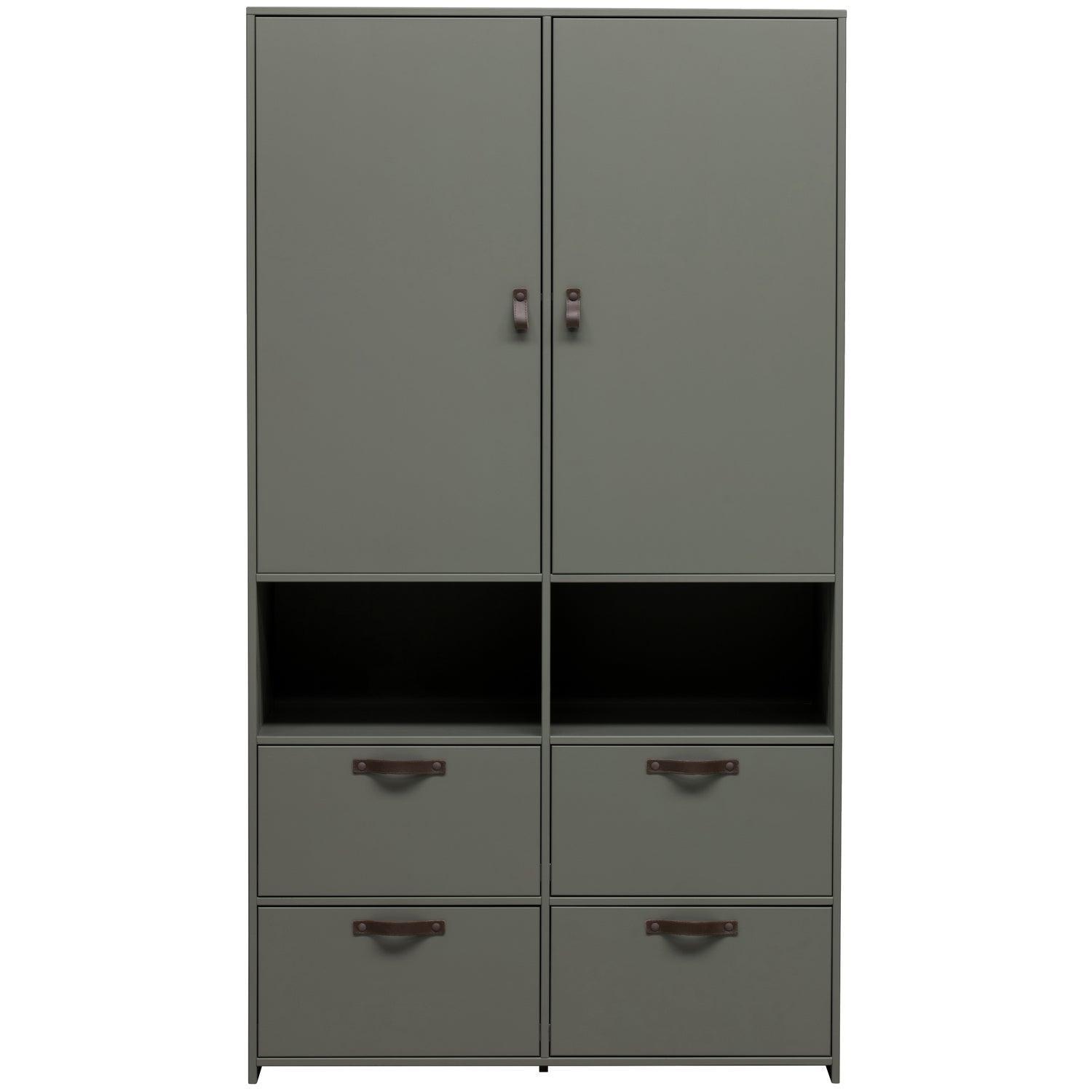 Grüner Kleiderschrank STAGE im Industrial-Stil H 185 × B 103 × T 40 cm