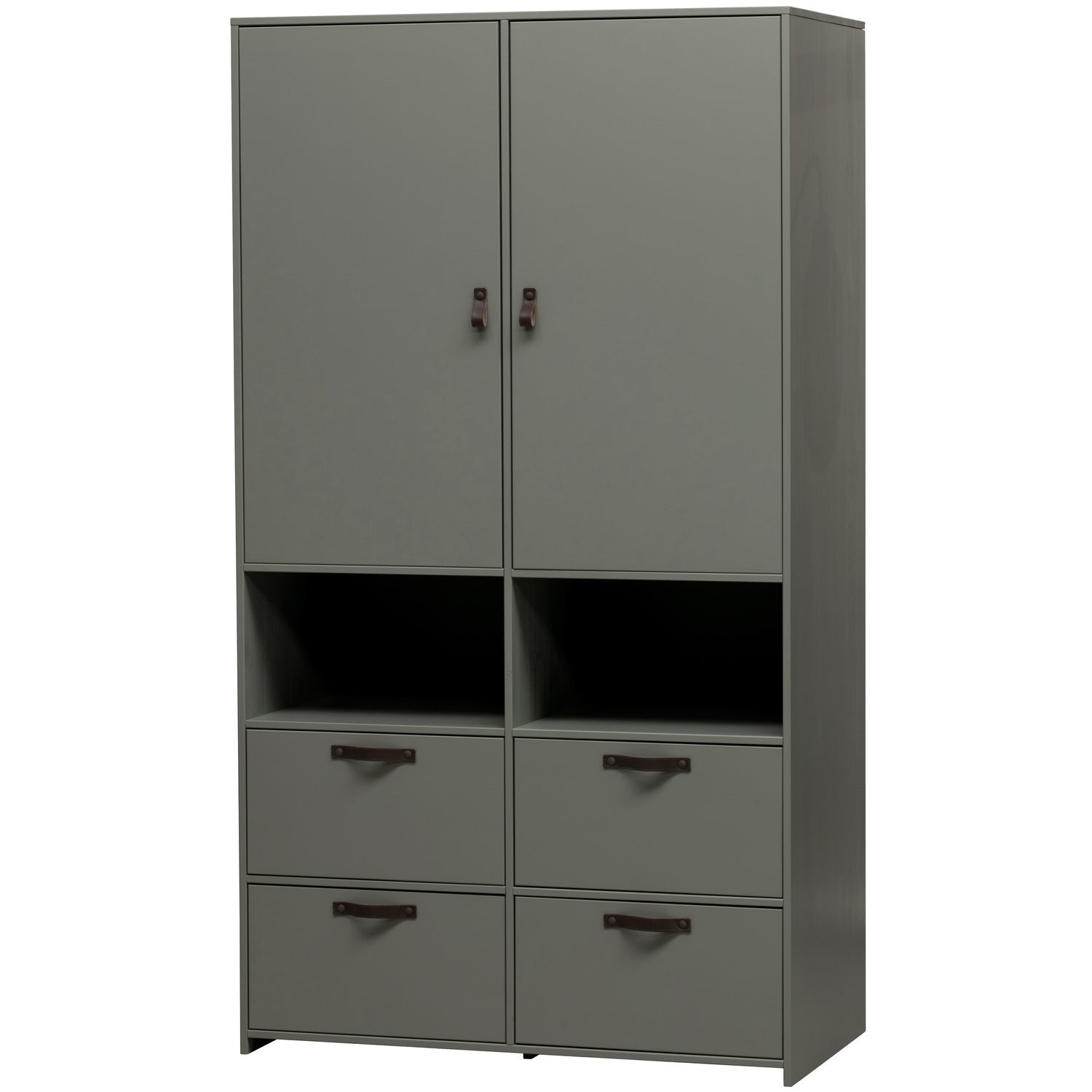 Grüner Kleiderschrank STAGE im Industrial-Stil H 185 × B 103 × T 40 cm