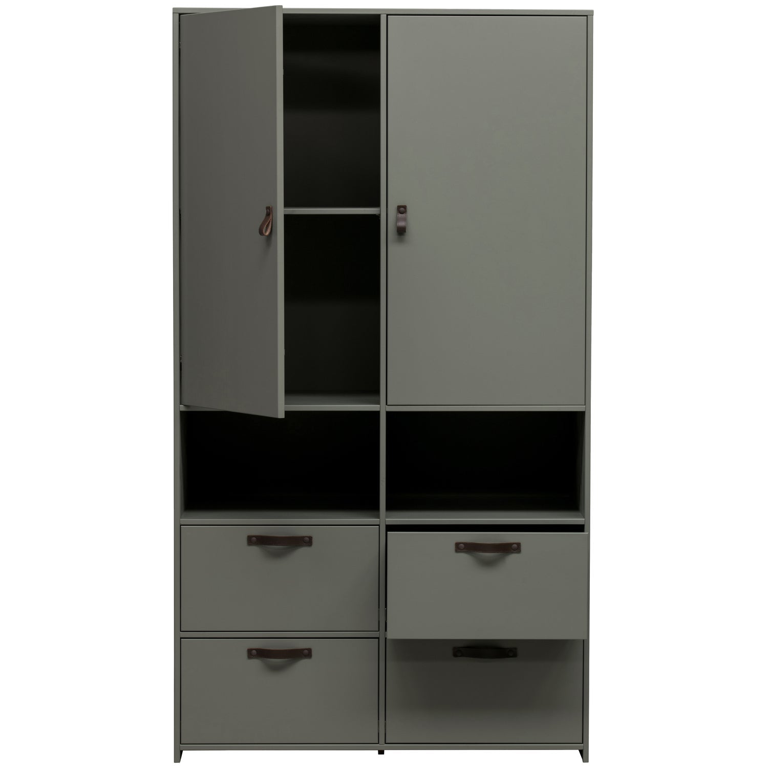 Grüner Kleiderschrank STAGE im Industrial-Stil H 185 × B 103 × T 40 cm