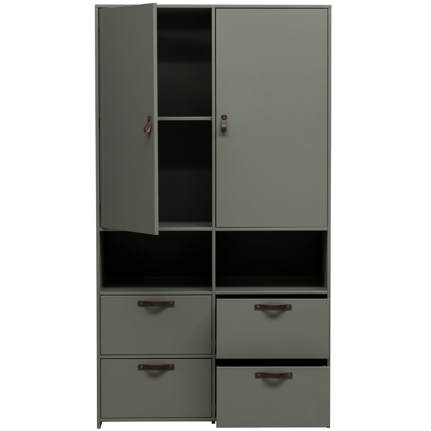 Grüner Kleiderschrank STAGE im Industrial-Stil H 185 × B 103 × T 40 cm