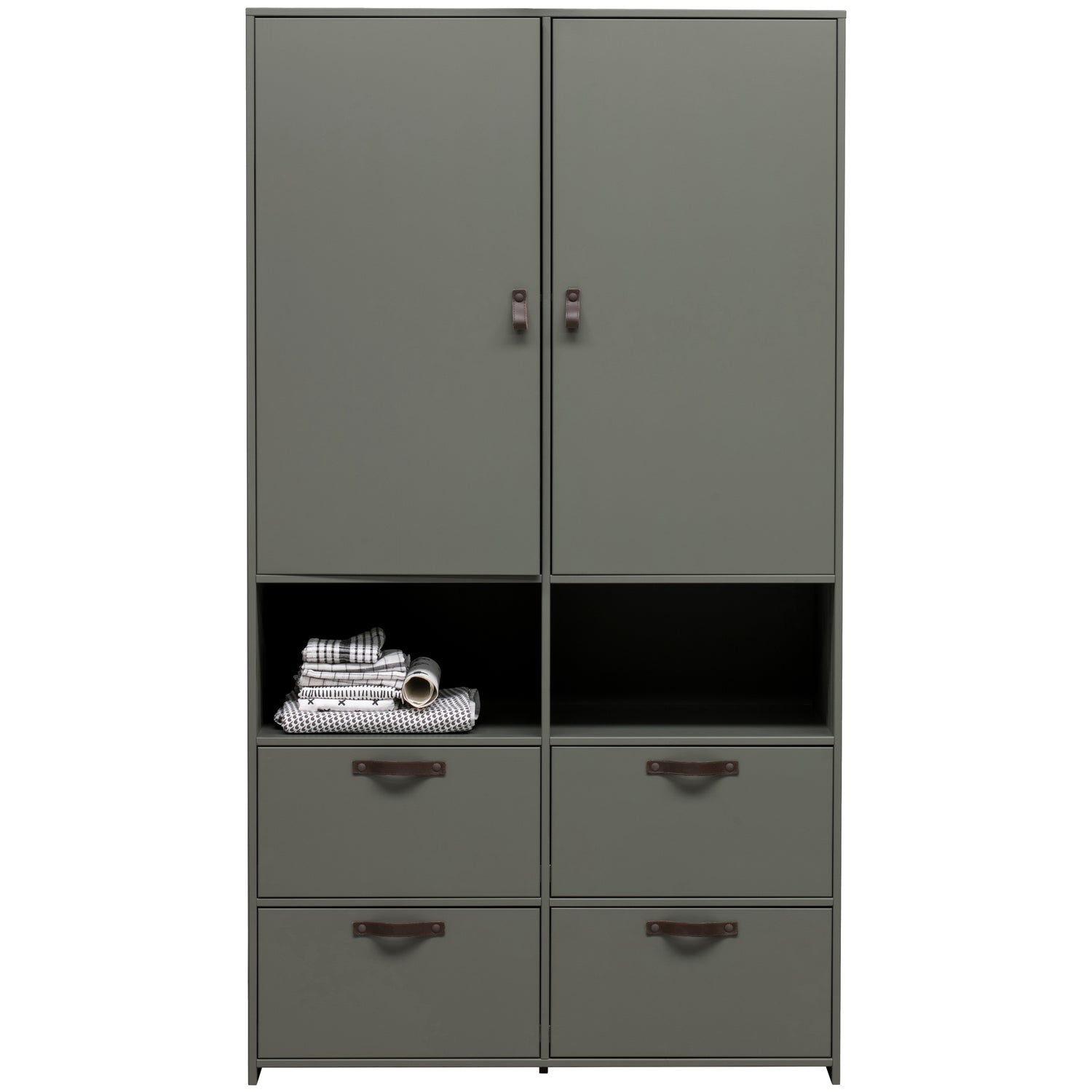 Grüner Kleiderschrank STAGE im Industrial-Stil H 185 × B 103 × T 40 cm
