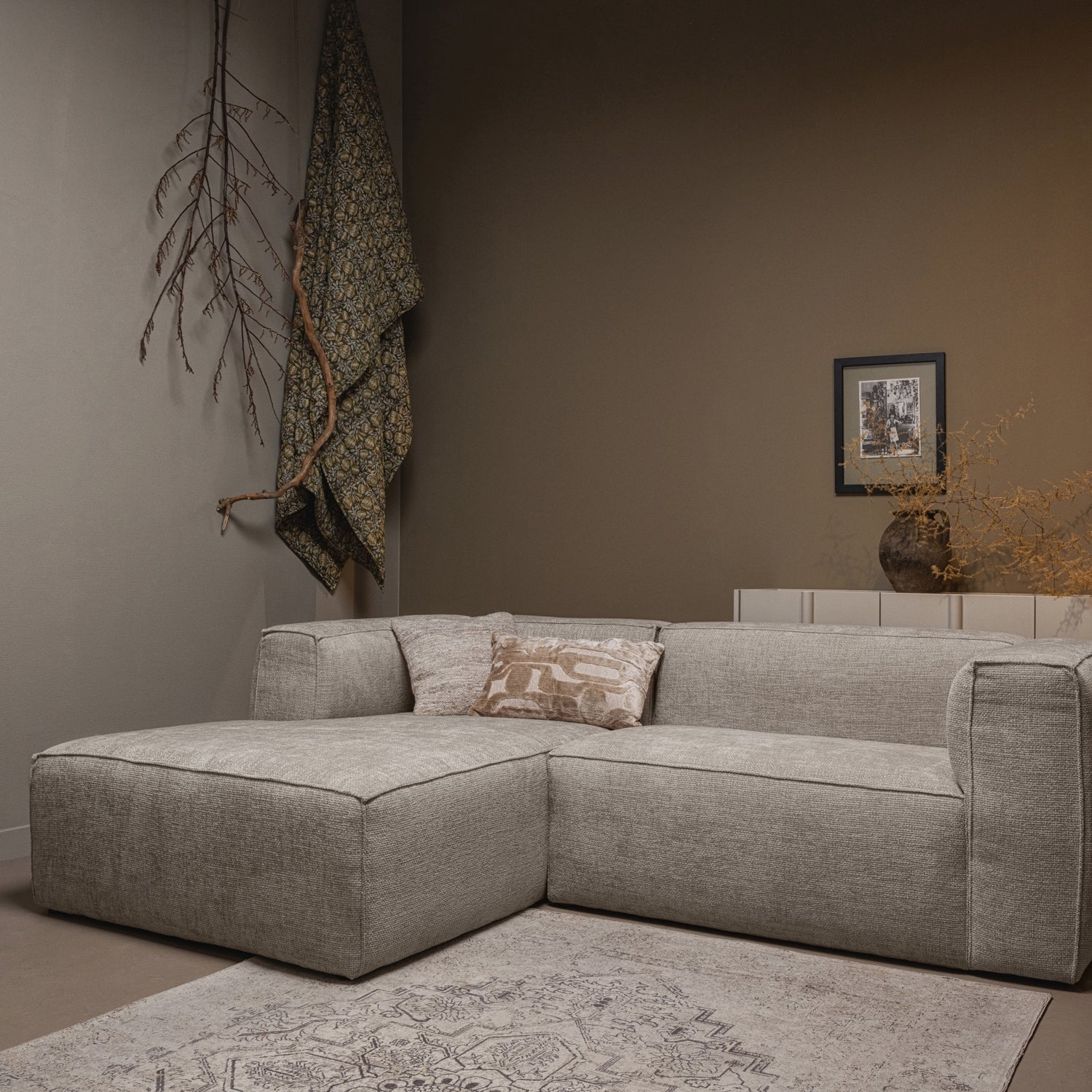 BEAN CHAISE LONGUE LINKS SCHWER MELANGE TRAVERTIN