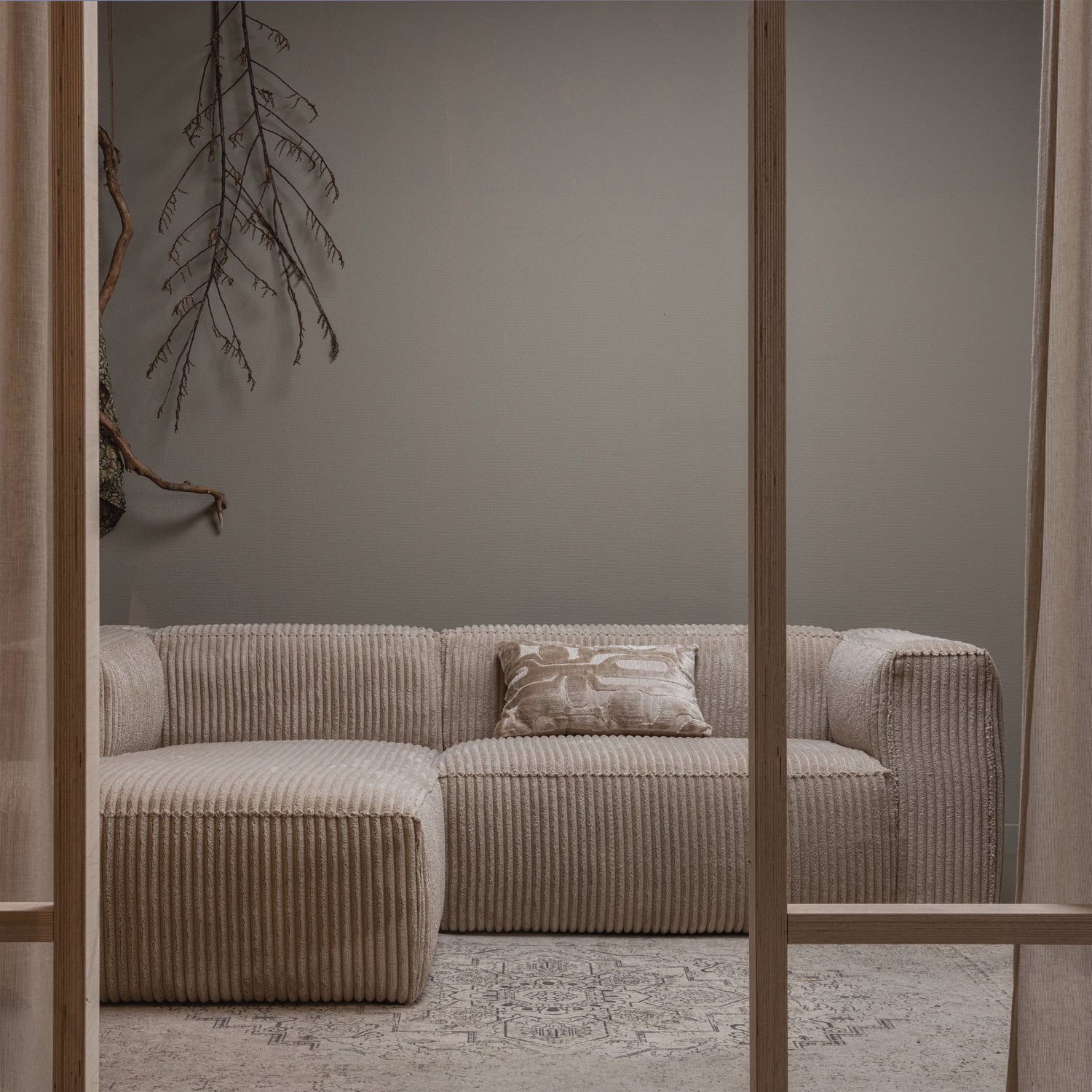 BEAN CHAISE LONGUE LINKS SCHWER RIBCORD TRAVERTIN
