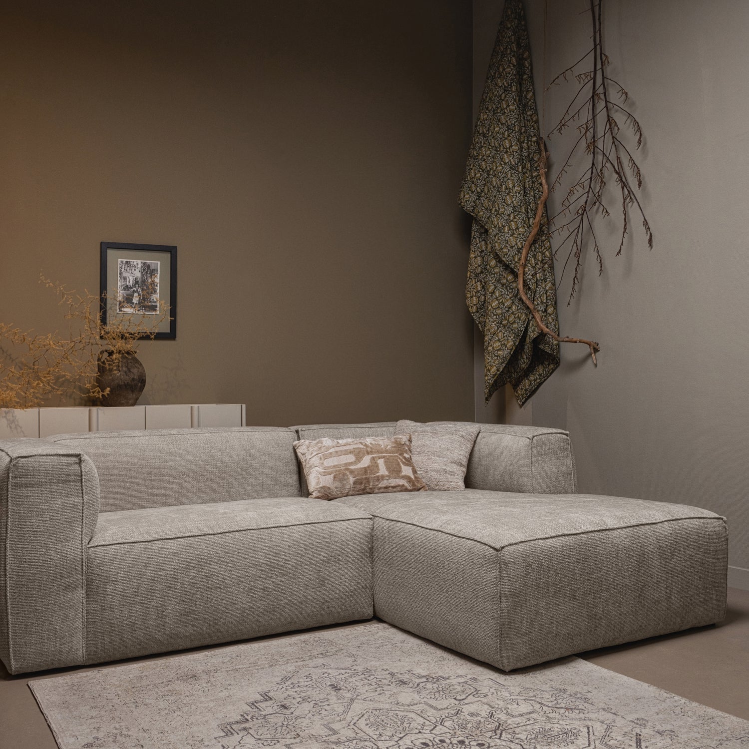 BEAN CHAISE LONGUE RECHTS SCHWER MELANGE TRAVERTIN
