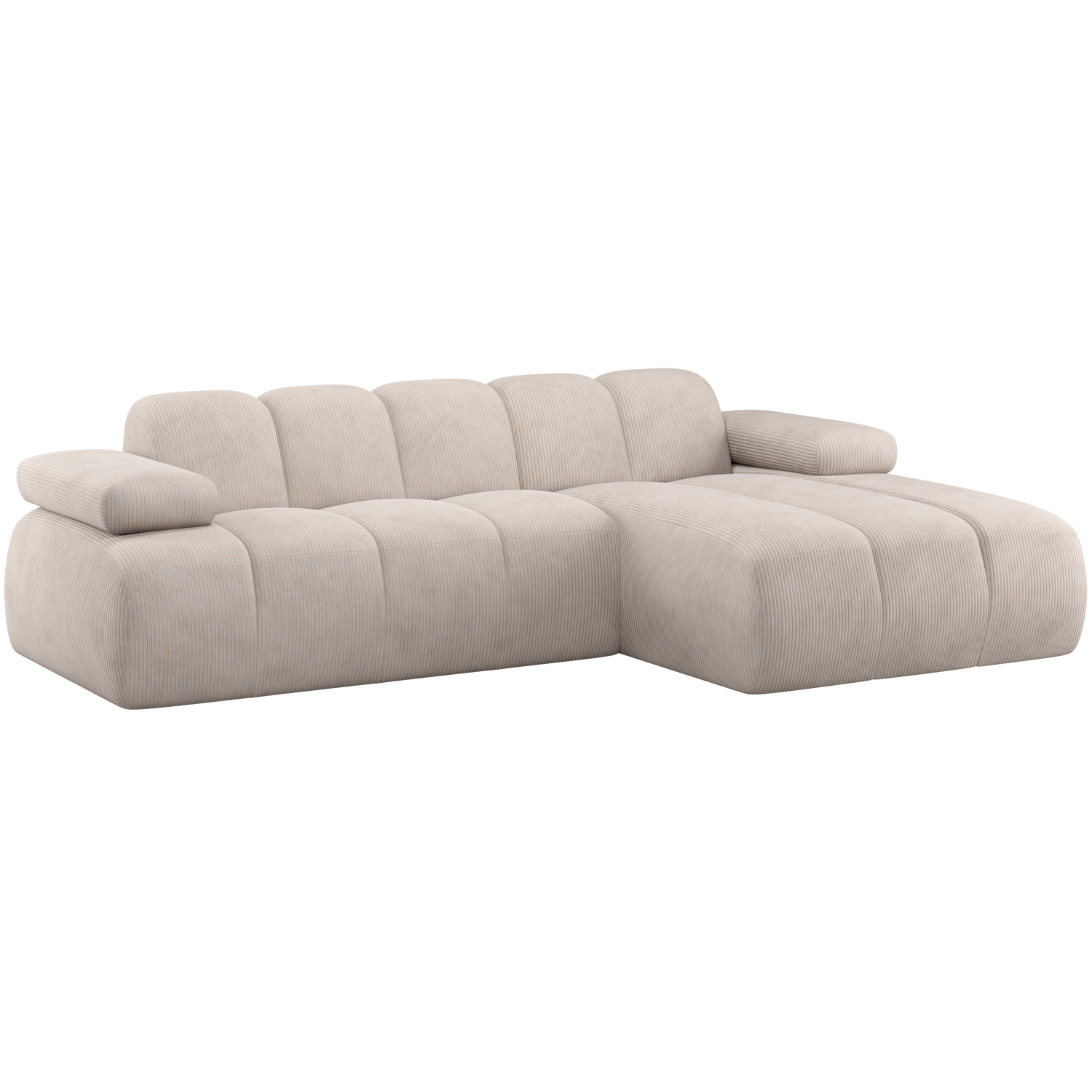 MOJO CHAISE LONGUE SOFA RECHTS GERIPPTER STOFF ECRU