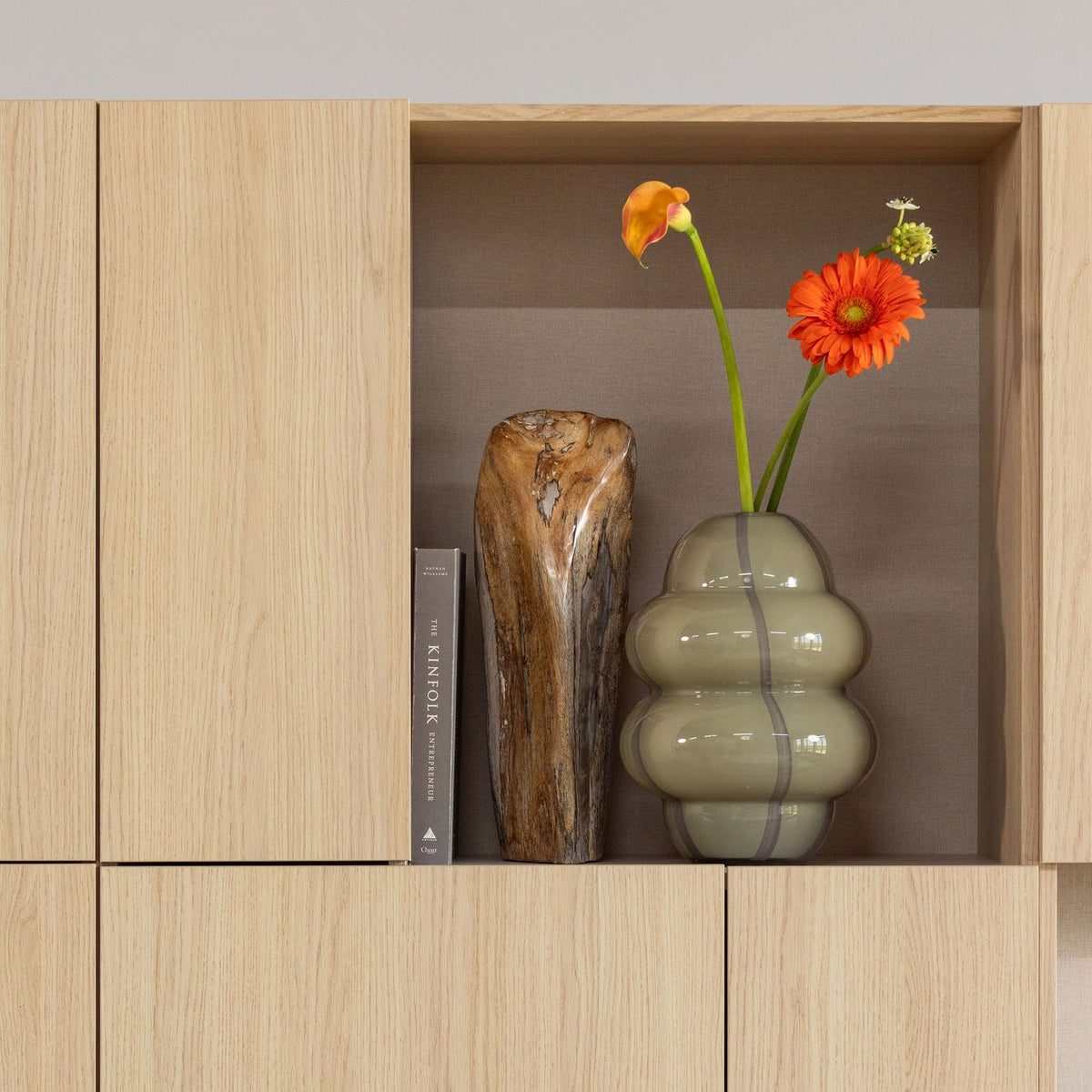 KENCY VASE GLAS GRÜN MIT STREIFEN GRAU