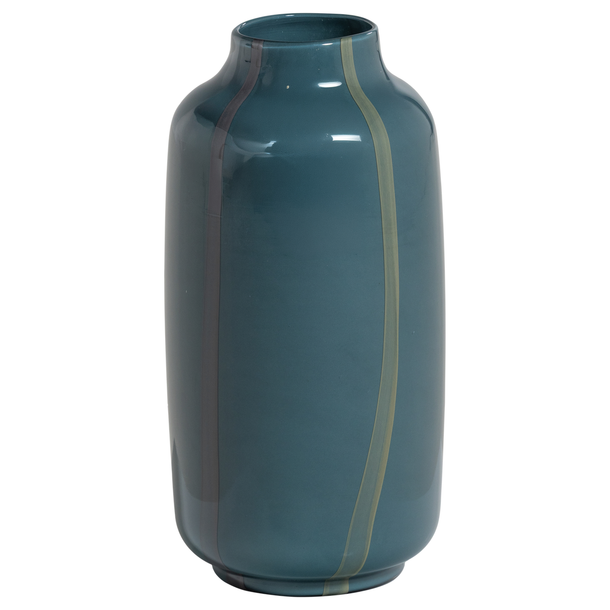 SELENA VASE GLAS PETROL BLAU MIT STREIFEN GRAU