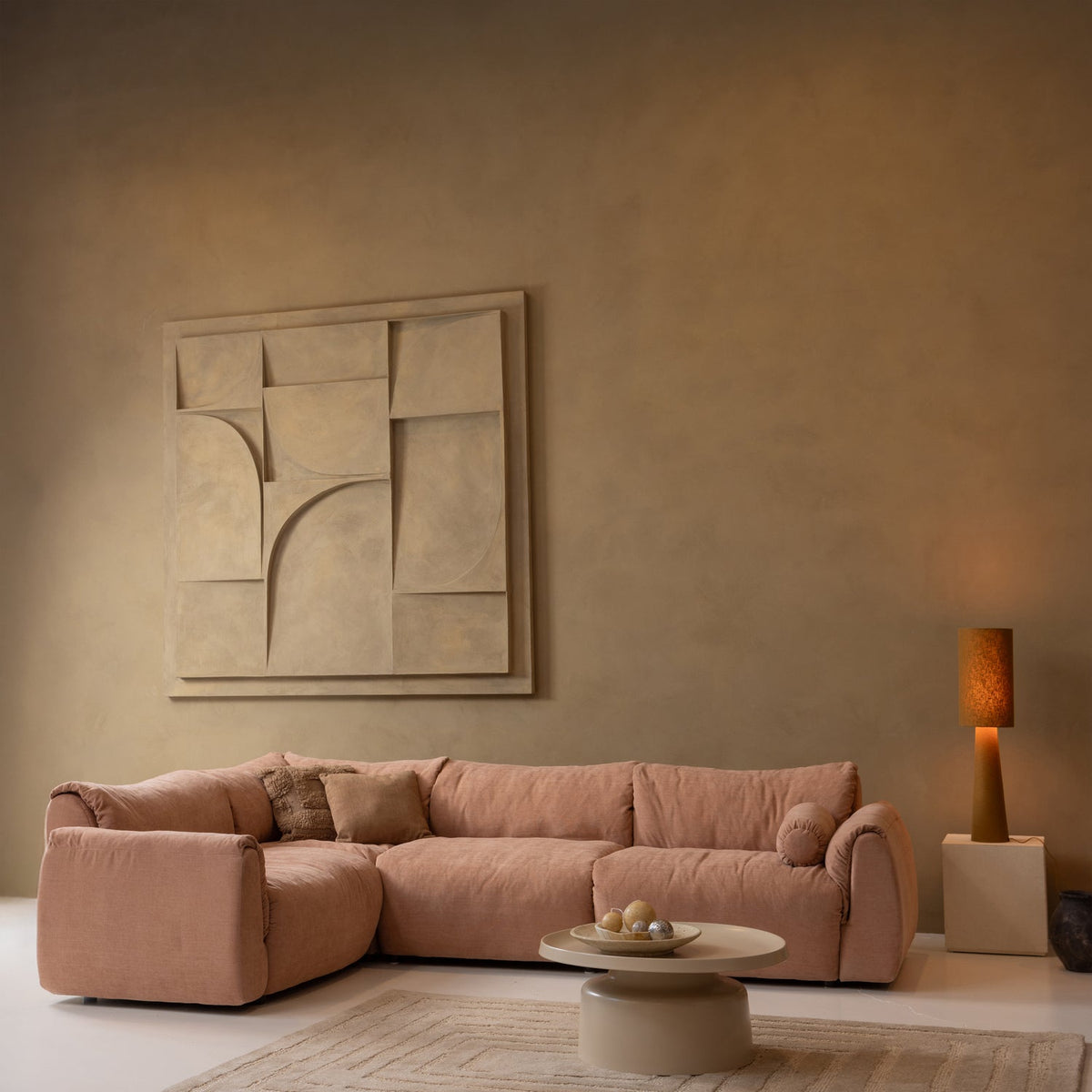 BAGGY ECKBANK LINKS GEWEBTE CHENILLE ALTROSA