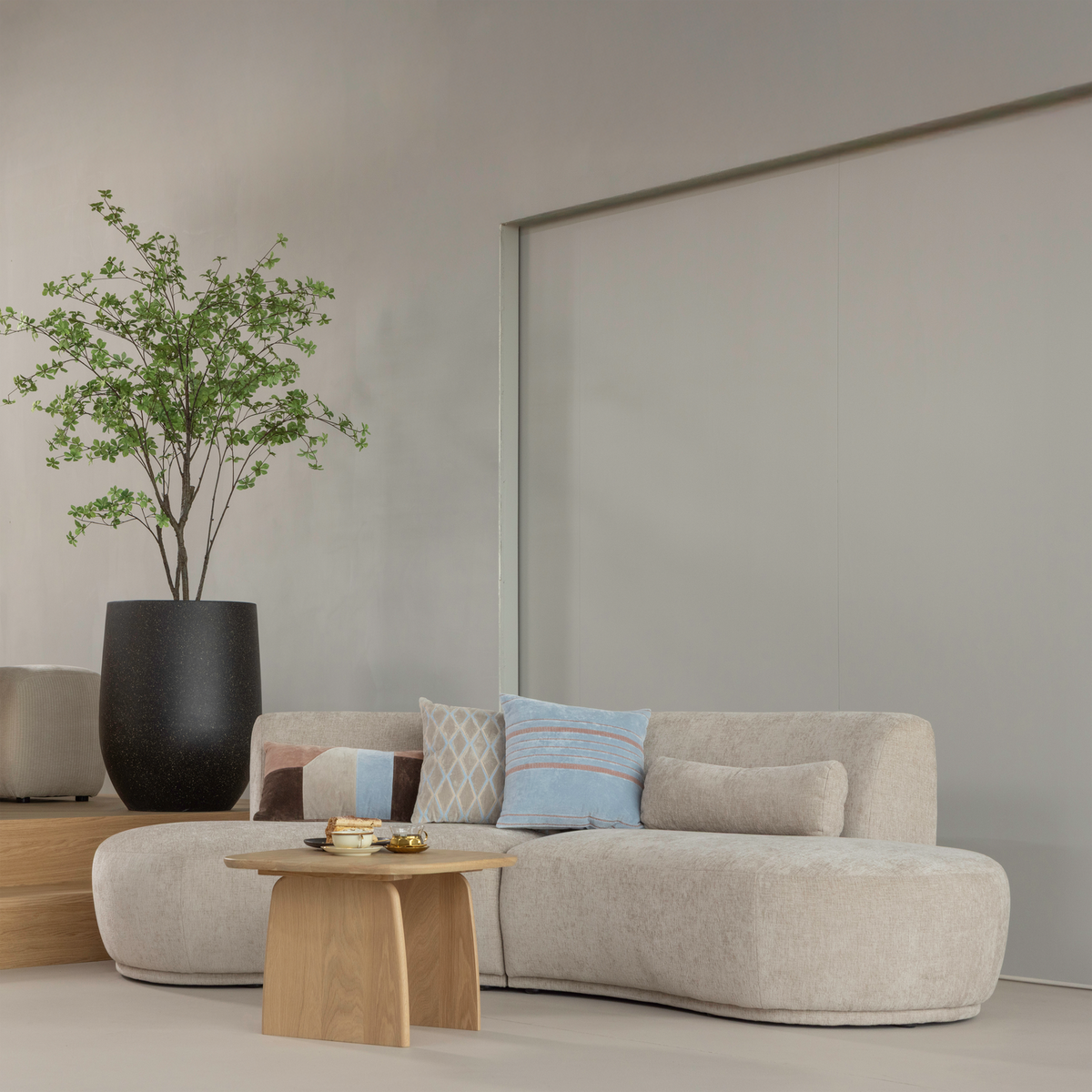 BATAVIER HALBRUNDES SOFA 4-SITZER VELVET SAND MELANGE