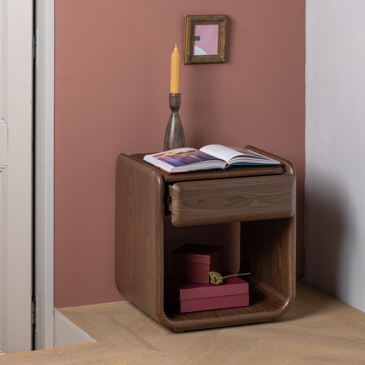 ELURA KOMMODE/NACHTTISCH 1 SCHUBLAD HOLZ FURNIER BRAUN