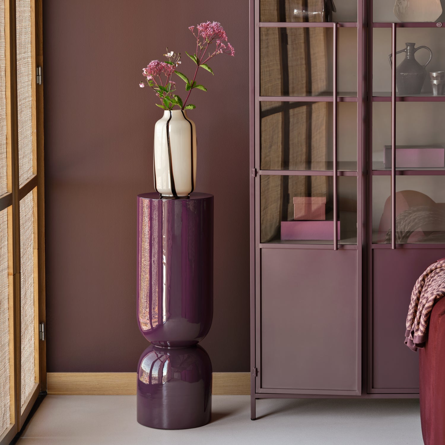 SELENA VASE GLAS NATUR MIT STREIFEN BRAUN