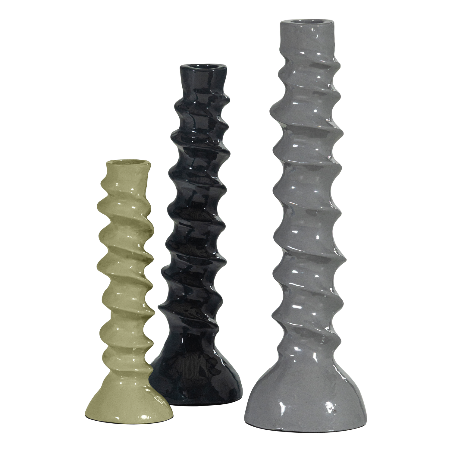 BEXI KERZENHALTER METALL GRAU/GRÜN - 3ER SET