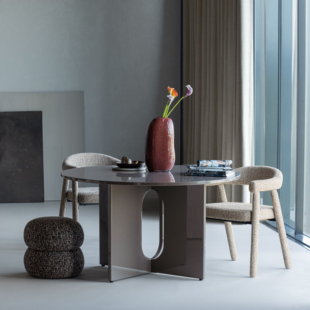 SAHIL VASE GLAS MIT STREIFEN BRAUN/ROT