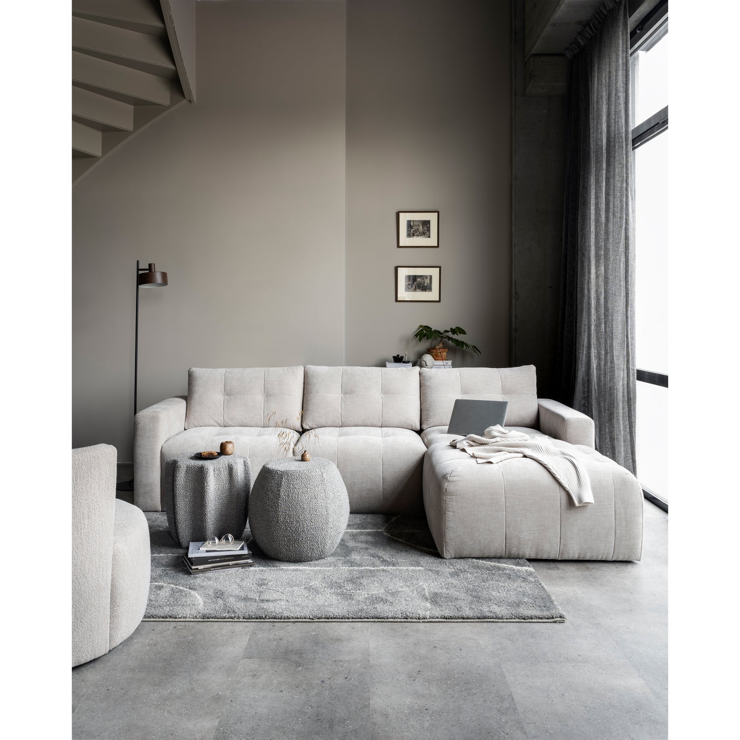 BAR CHAISE LONGUE GEWEBTER STOF RECHTS SAND