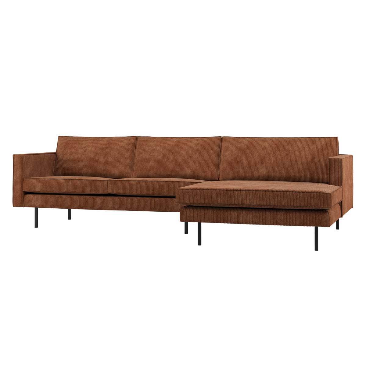 RODEO CHAISE LONGUE SOFA RECHTS GERIPPTER STOFF ROSTBRAUN