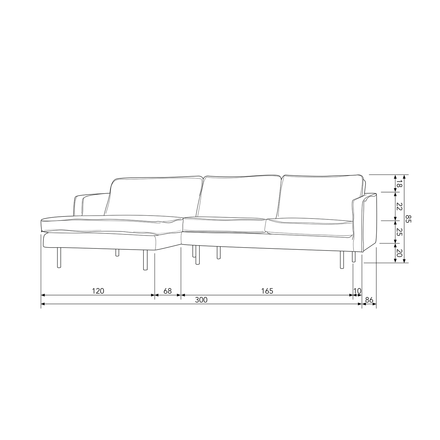 RODEO CHAISE LONGUE LINKEN STRUCTURE VELVET WHEATFIELD