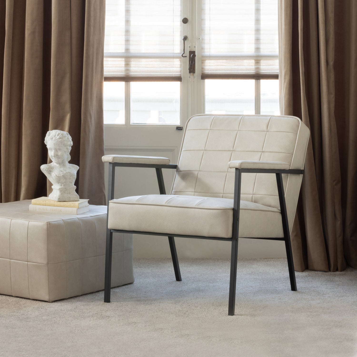 PATCHWORK HOCKER LEDERLOOK NATURAL