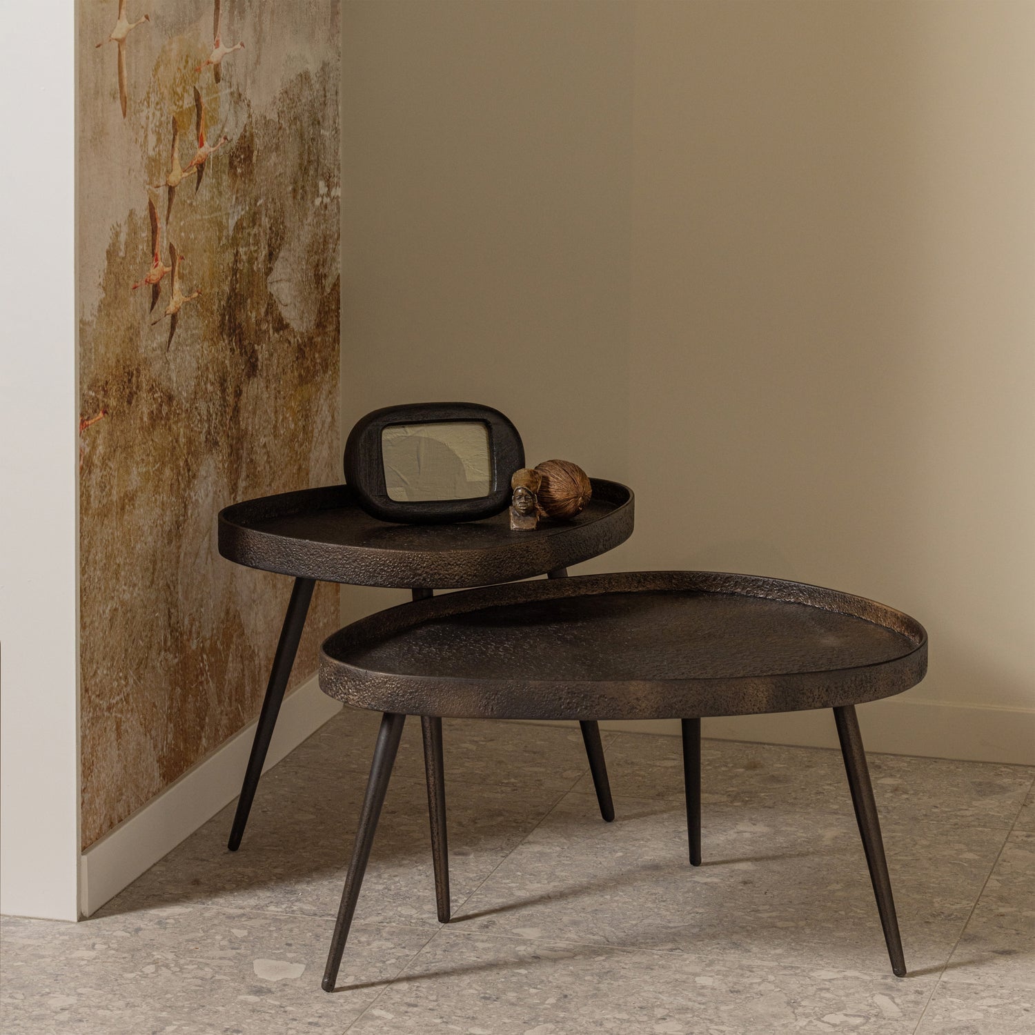 2ER SET - CRUDE BEISTELLTISCHE BRONZE ANTIK