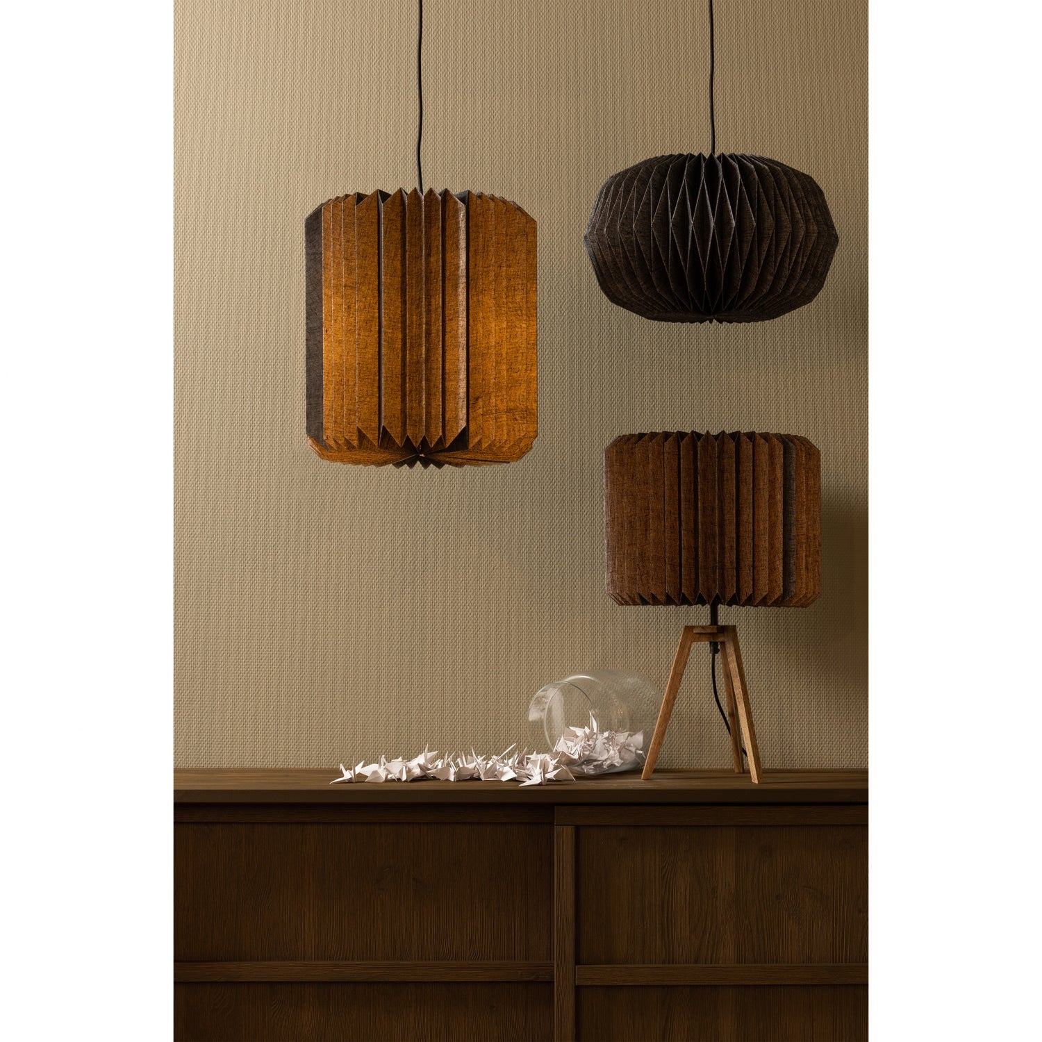 BONES ANHANGER-LAMPE PAPIER NATUR/SCHWARZ