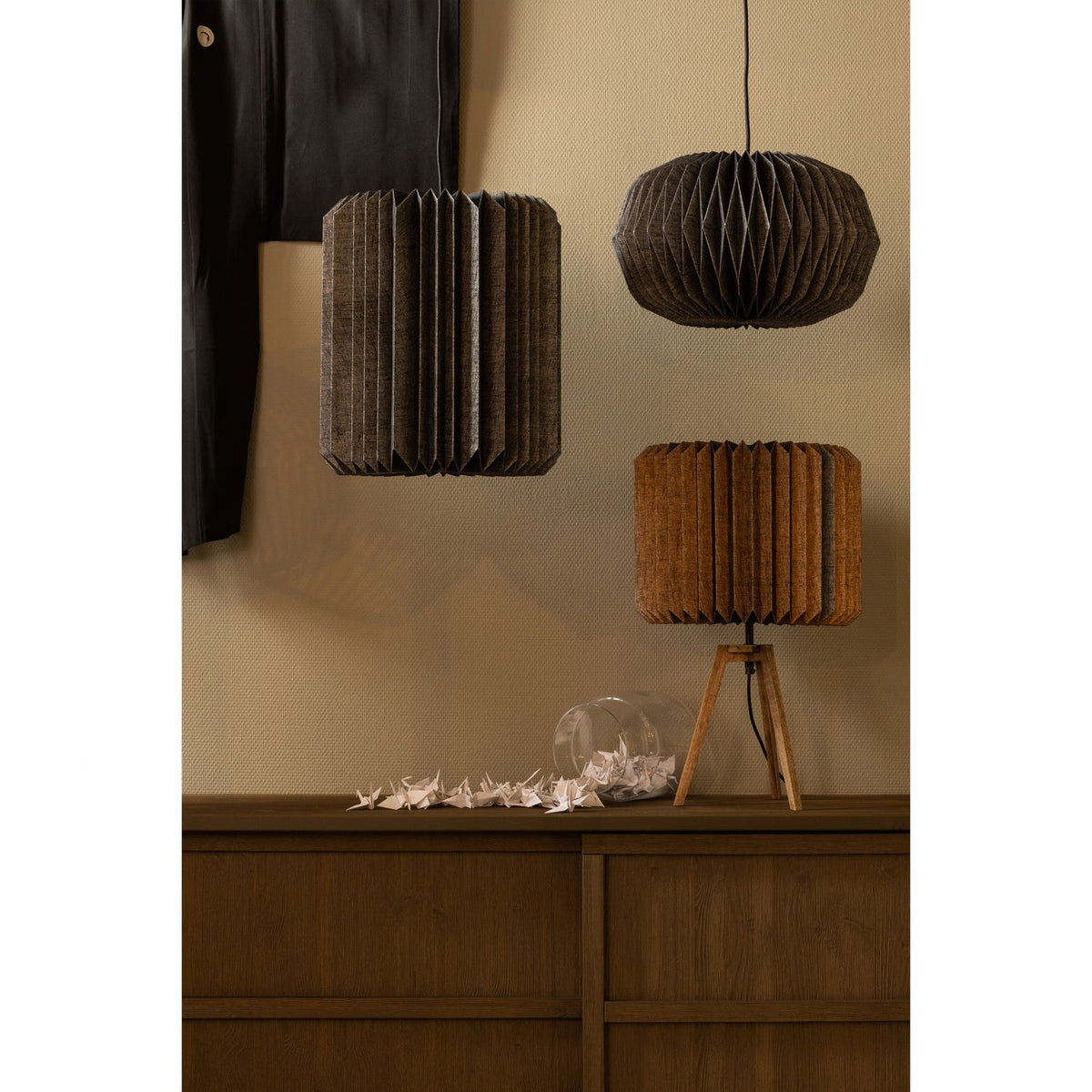 GLOBE ANHANGER-LAMPE PAPIER NATUR/SCHWARZ