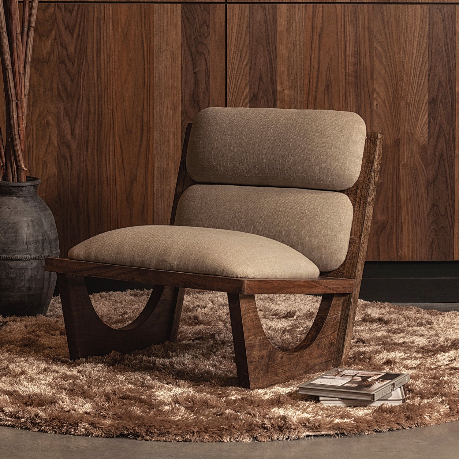 OPULENT SESSEL BOUCLE/HOLZ NATUR