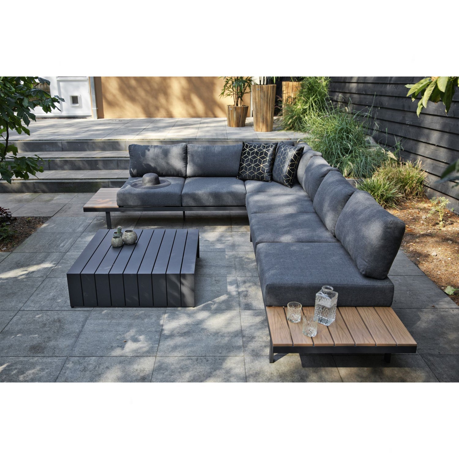 BARI LOUNGE SET ALUMINIUM POLYWOOD INKL KISSEN DUNKELGRAU