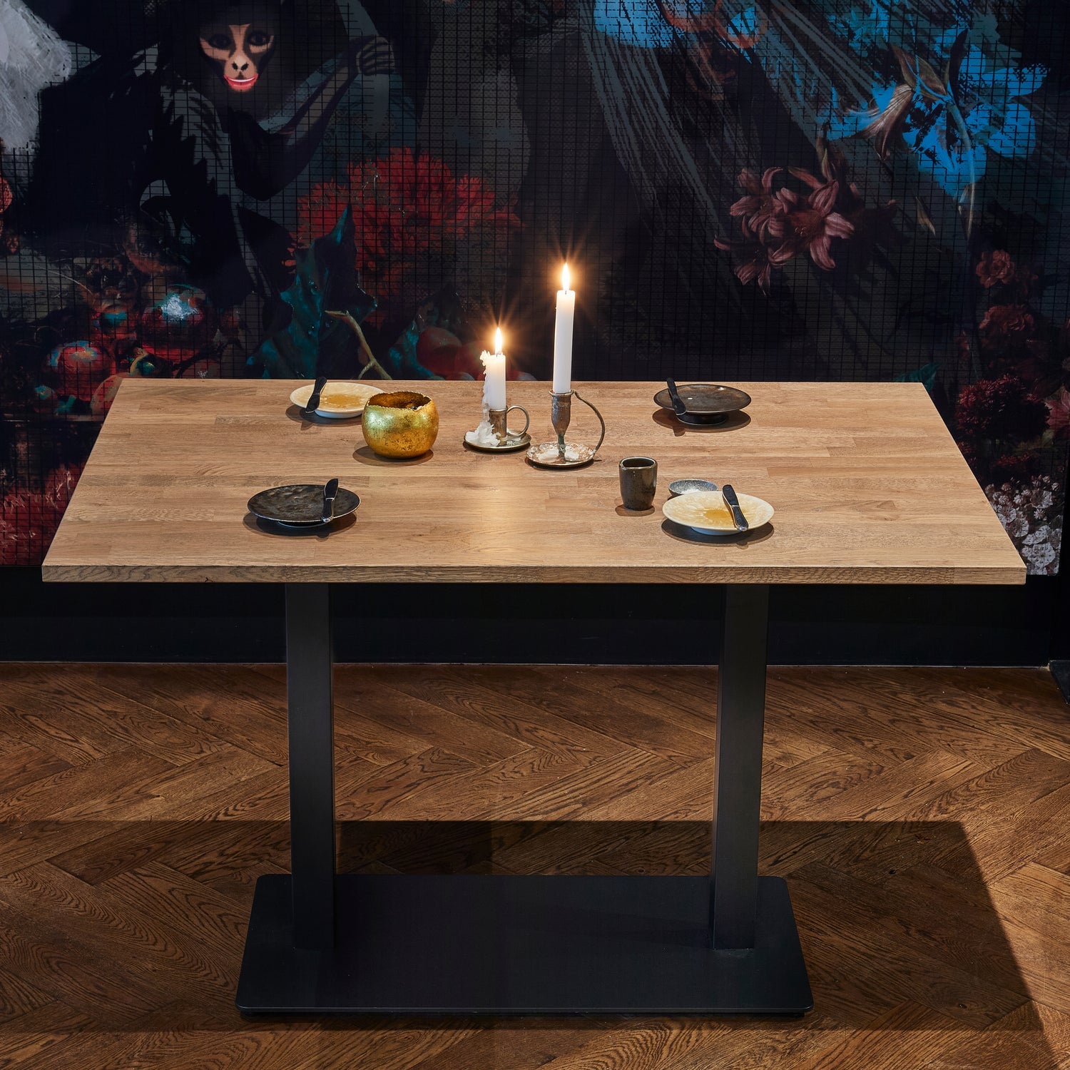 BISTRO DOPPELTER VIERKANTROHRFUSS METALL SCHWARZ 72x80x40CM
