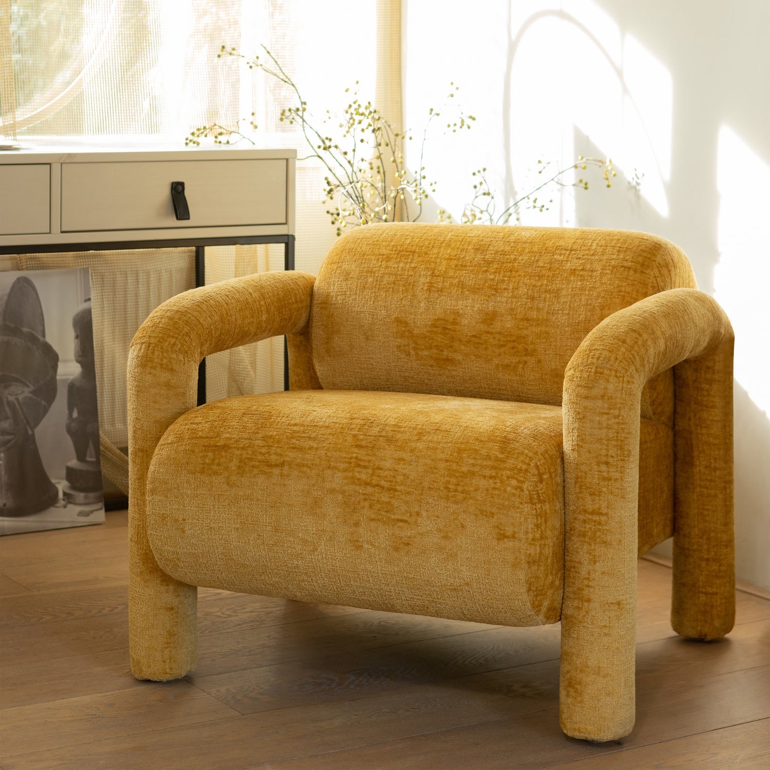 LENNY SESSEL IN GROBER TEXTUR GOLD/GELB