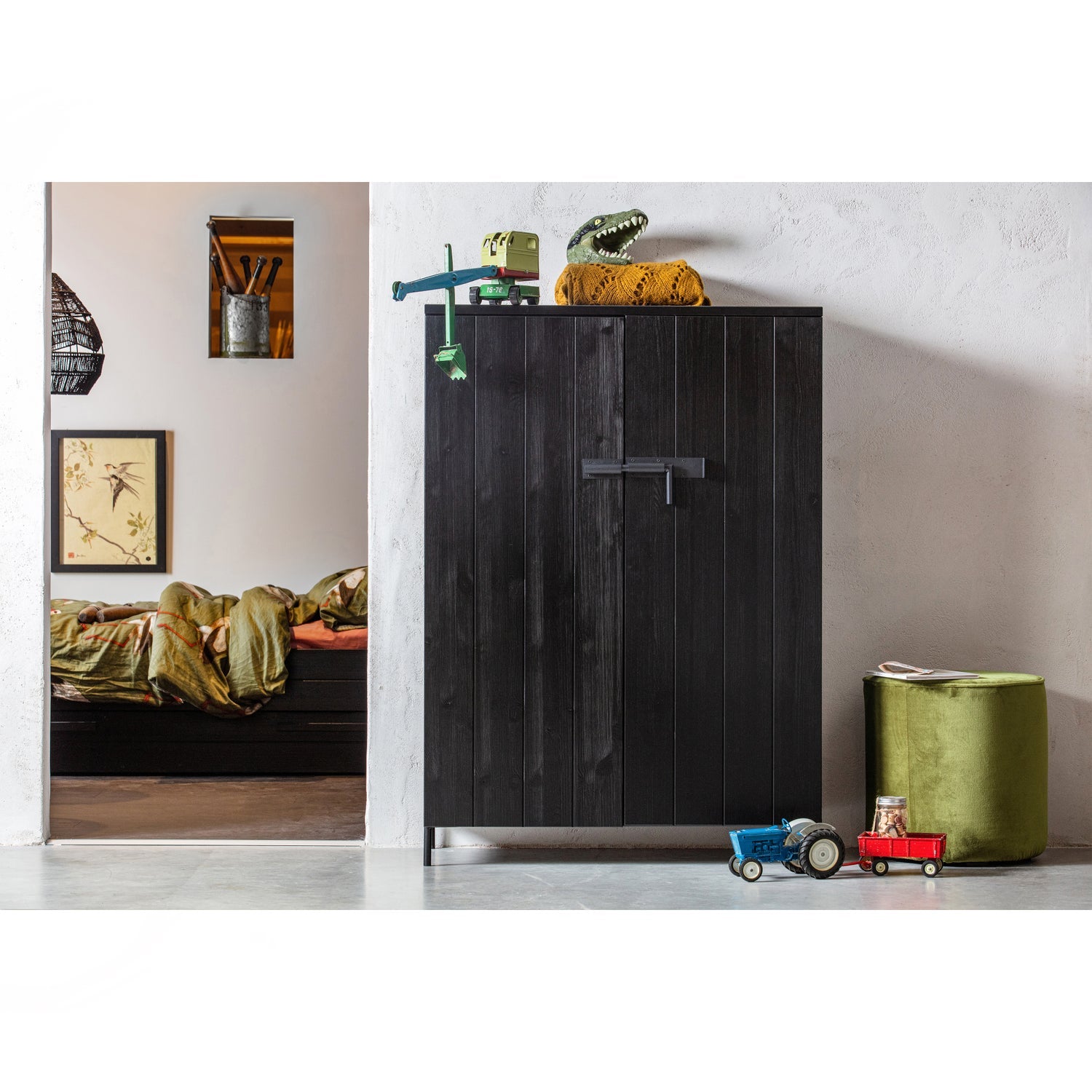 BRUUT SCHRANK 2-TURIG KIEFER SCHWARZ [fsc]
