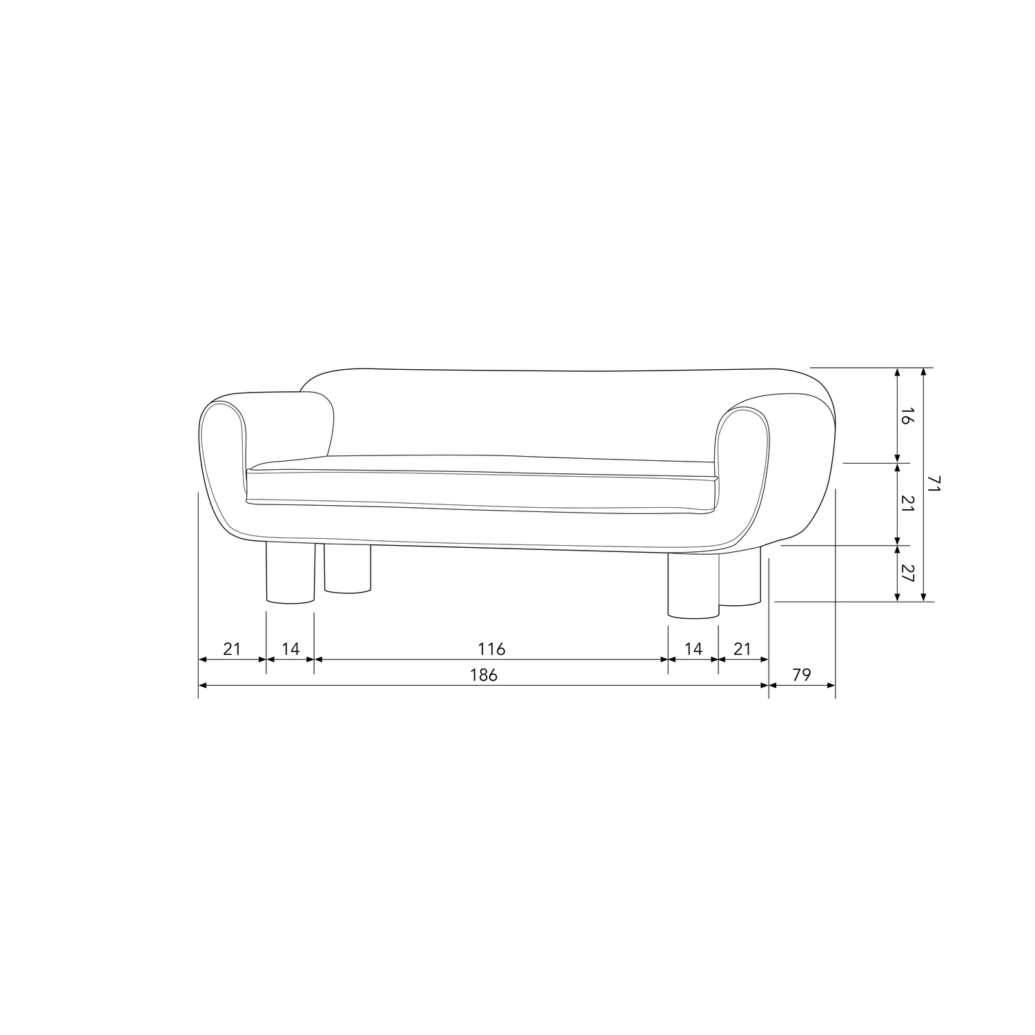 BODI 2-SITZER SOFA MIT RUNDEN BEINEN NATUREL