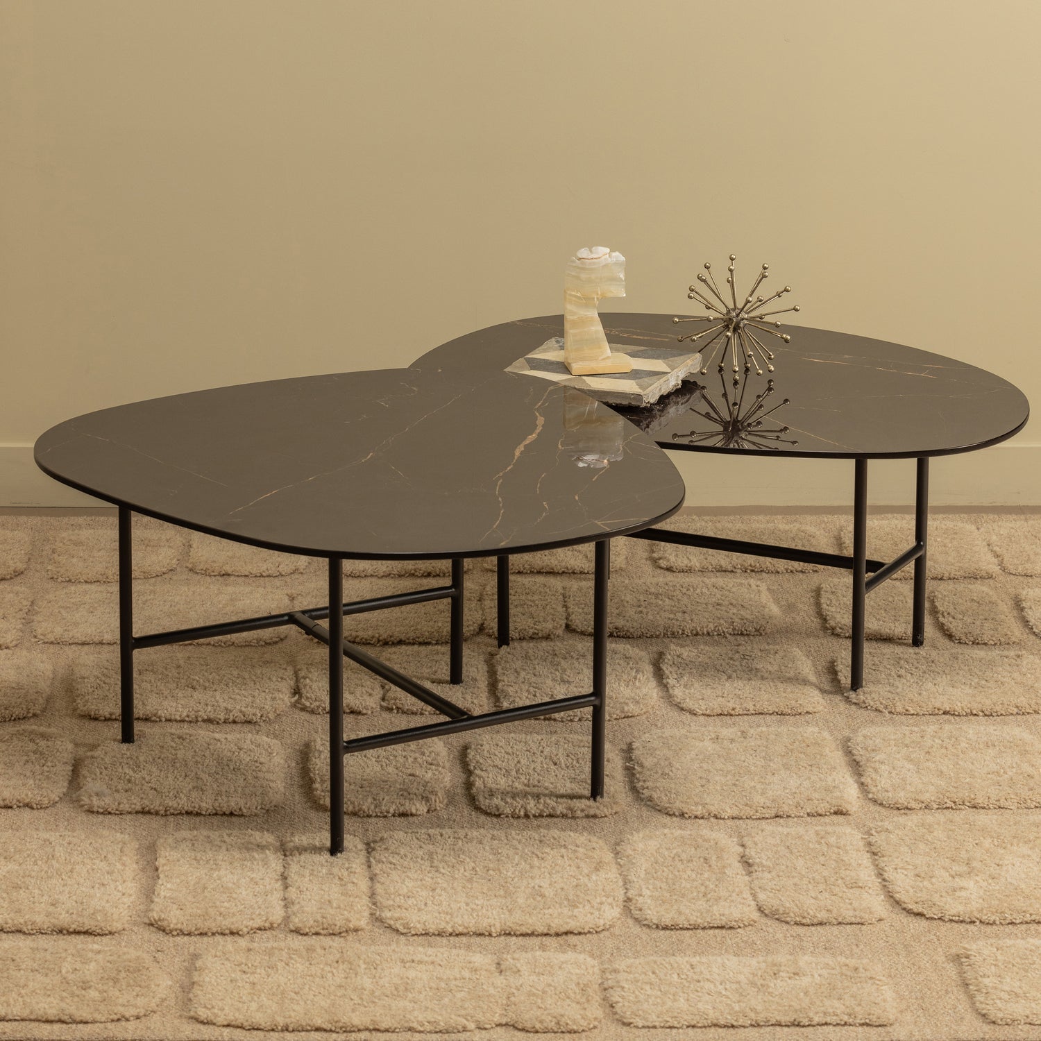 VAJEN COUCHTISCH MIT MARBLE LOOK TOP SCHWARZ 70x70CM