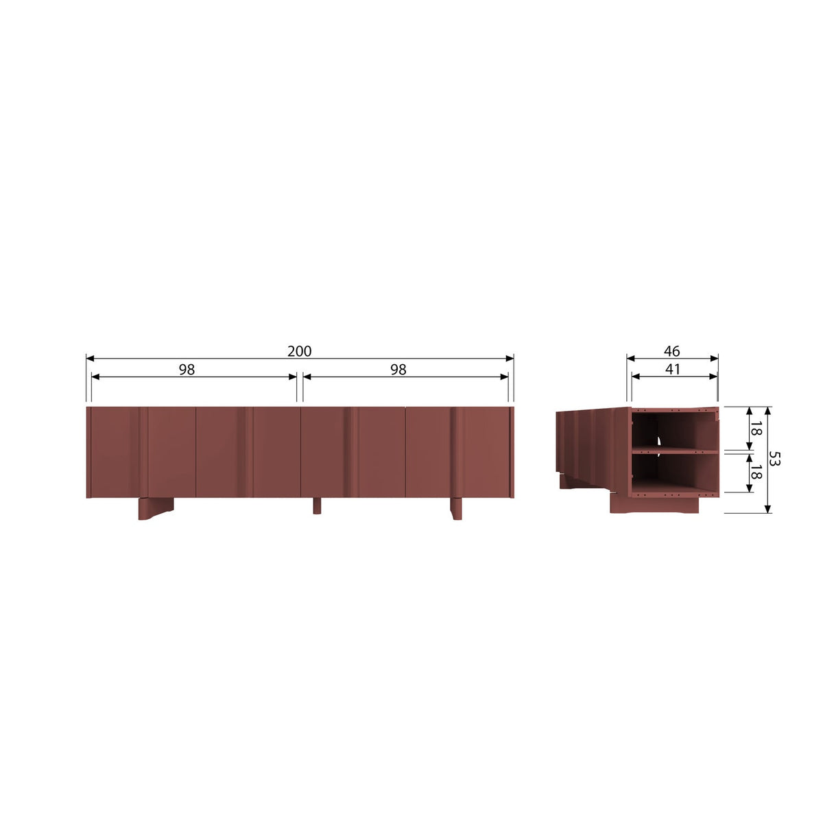 BASU TV MÖBEL 200 CM KIEFER BORDEAUX ROT [fsc]